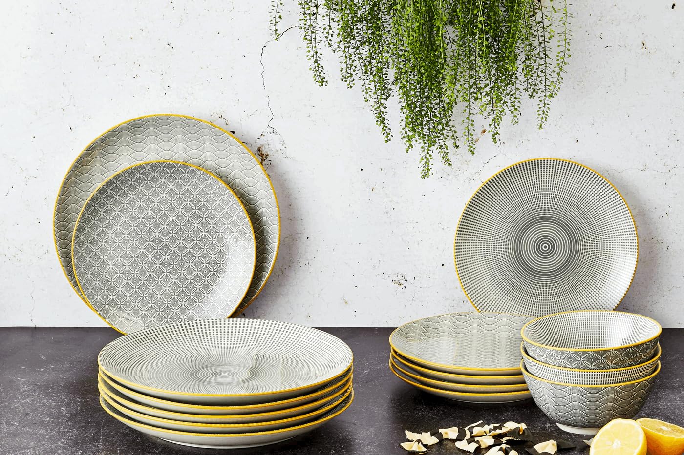 Service vaisselle 6 personnes avec assiettes et bols dépareillés BJORN