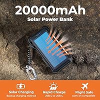 Vista 3 de BLAVOR Banco de Energía Solar 20000mAh con Cables Incorporados, Cargador Inalámbrico para Apple Watch, Paquete de Batería de Carga Rápida de 20W