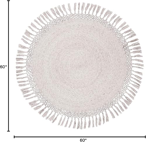 Miniatura 2 de SAFAVIEH Sahara Collection - Alfombra redonda de 5 pies, color beige, borla bohemia hecha a mano, ideal para zonas de alto tráfico en sala de estar,