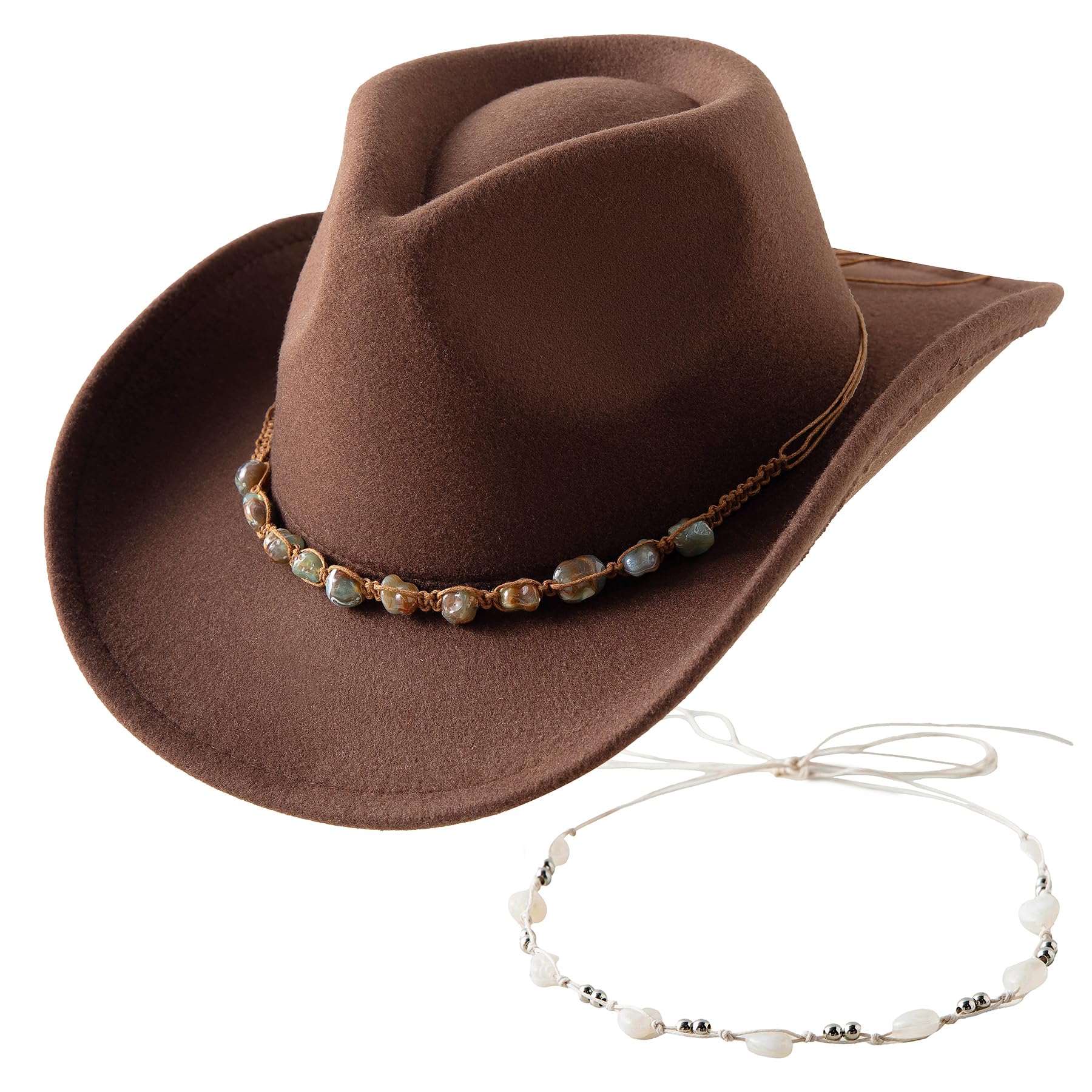 Jastore Western Cowboy Hat for Kids Girl Boy Classic Fedora Hat Felt Cowgirls Hats with Two Decorative Bands
