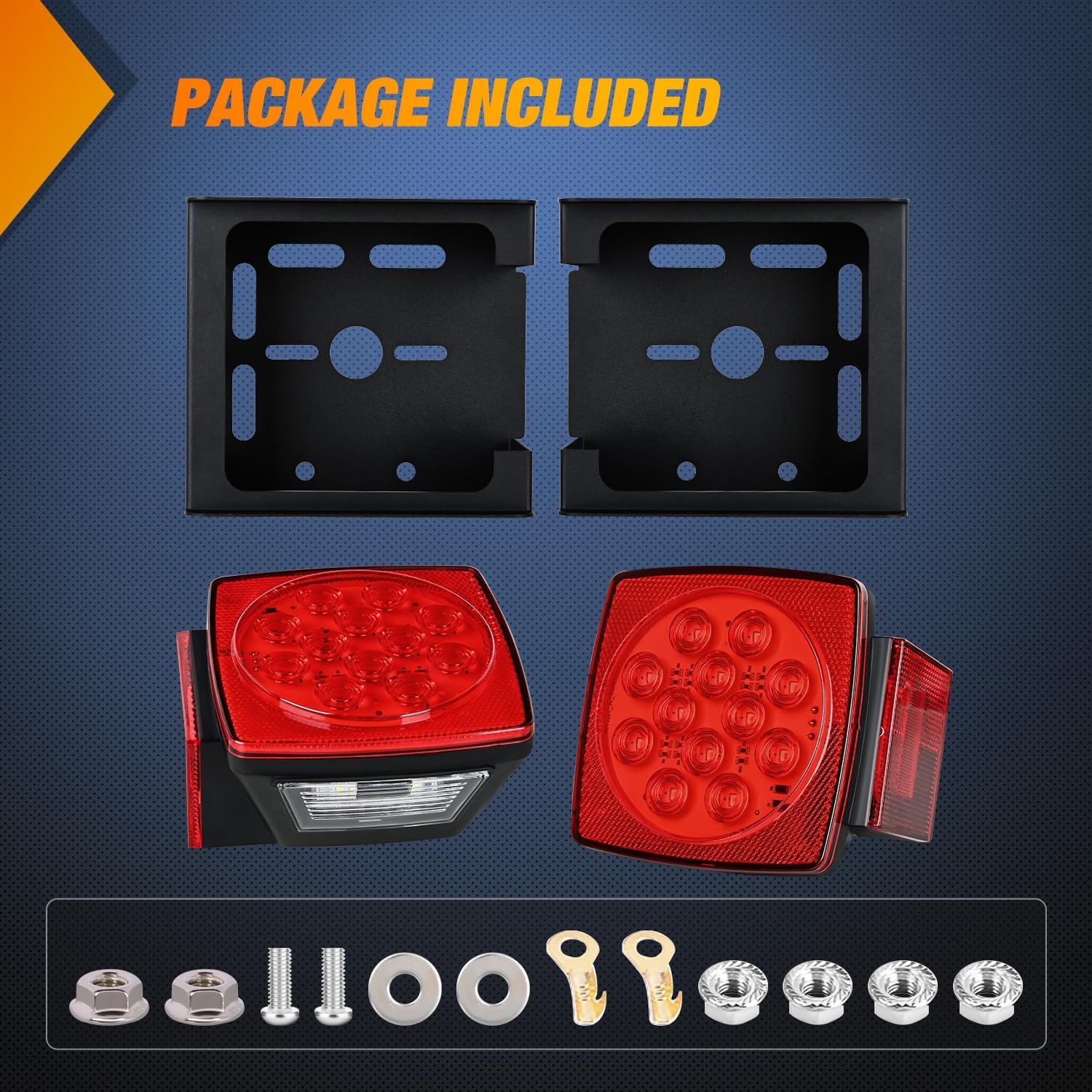 Nilight LED Trailer Light Kit 2 PCS Square Stop Turn Tail Side Marker Lights Steel Mounting Box License Plate Bracket Submersible IP68 For 12V Utility Boat Camper RV Truck