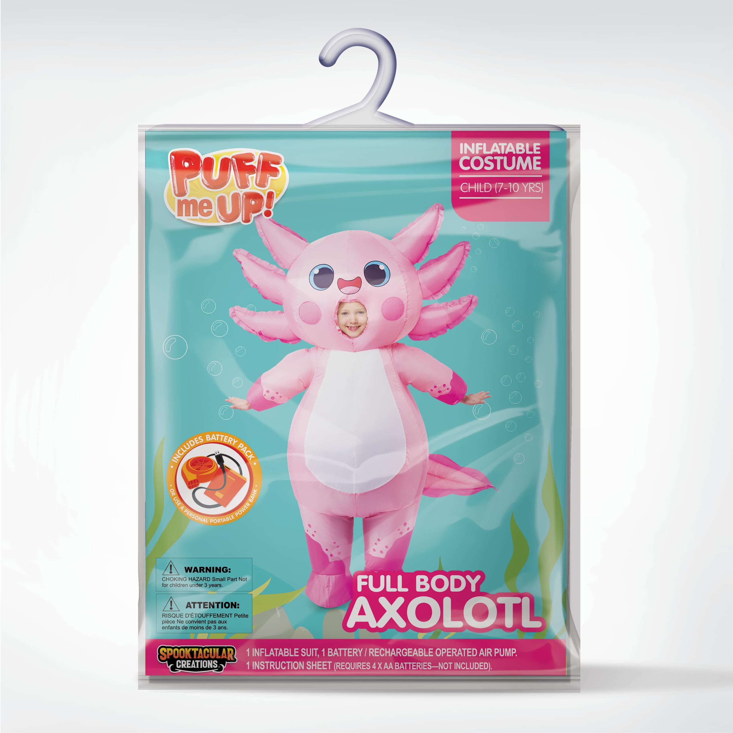 Spooktacular Creations Nadmuchiwany kostium dla dzieci, na całe ciało, różowy Axolotl Air Blow Up kostiumy na Halloween