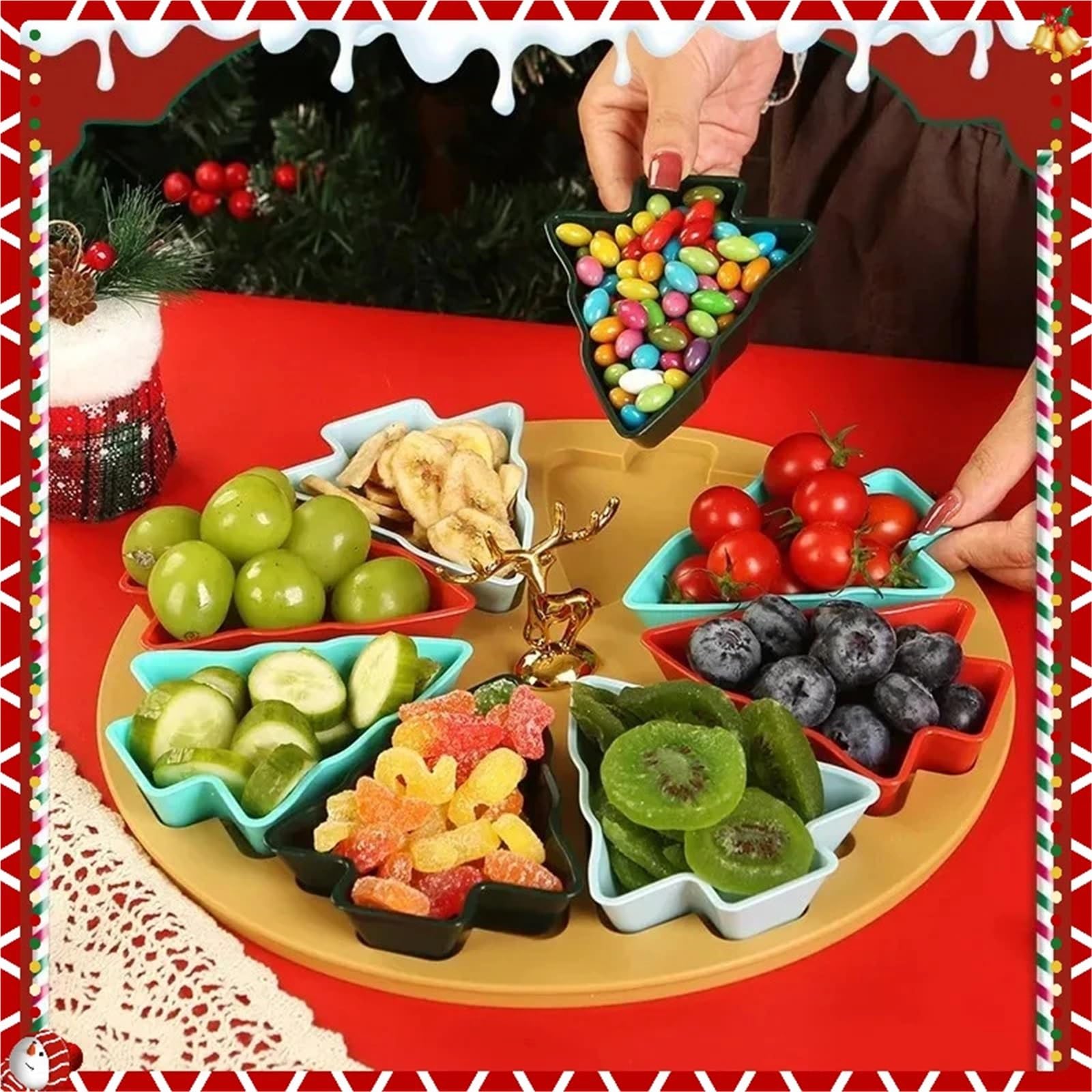 Bandeja separada con 8 rejillas en forma de árbol para Almacenar Nueces | Plato de fruta for desayuno, caja de dulces de nueces for el hogar, decoración creativa de 8 rejillas