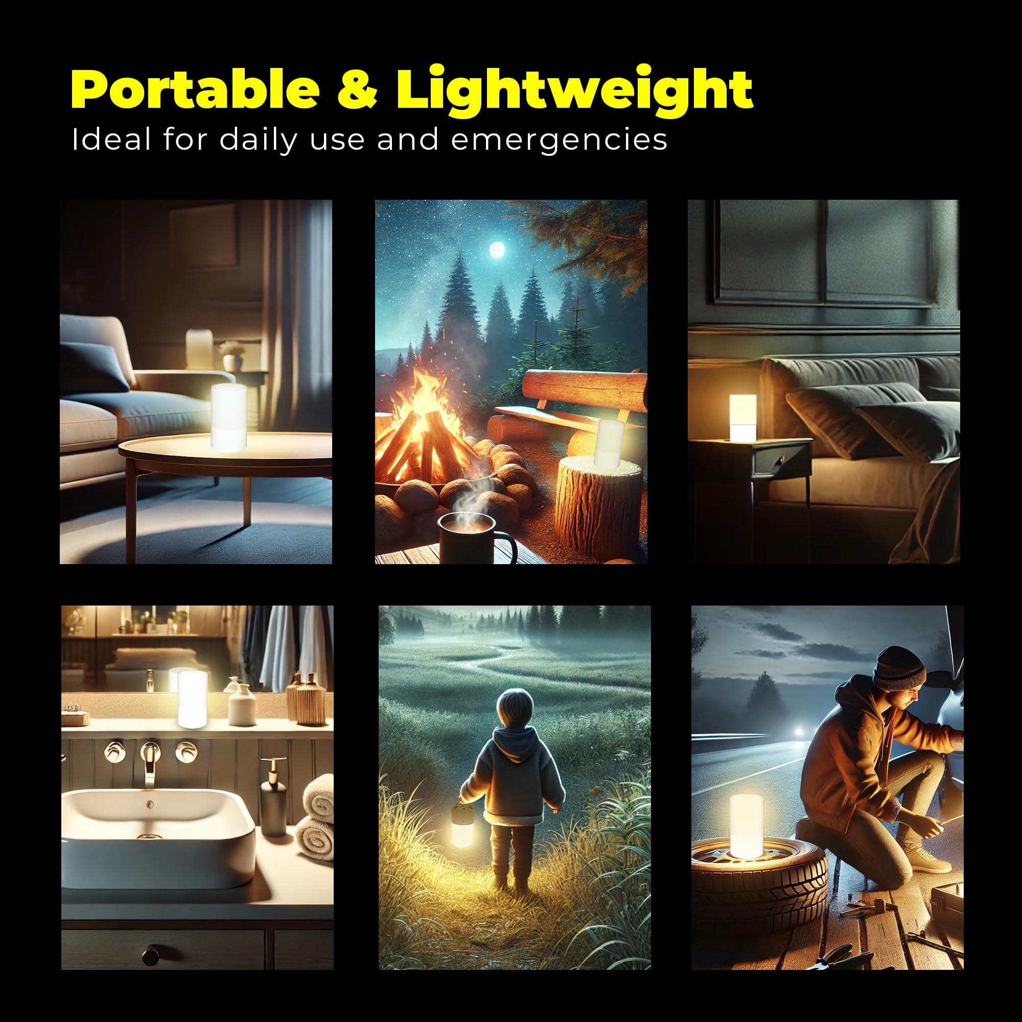 LFI -Lights - Lámpara de mesa de emergencia para el hogar - 200 horas de luz de emergencia y recarga de teléfonos celulares - Sensor de nivel de luz Top Touch 4 - RZLAHR (blanco)