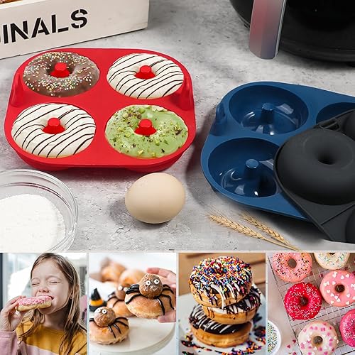 Miniatura 6 de Webake Molde de silicona para freidora de aire para hornear, moldes de donas antiadherentes de 4 cavidades, sin BPA, apto para lavavajillas, juego
