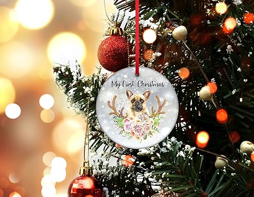 Miniatura 5 de Adornos de Navidad de Bulldog francés, adornos de Navidad Mi primera Navidad, adorno con texto en inglés "It's Cold Outside Dog", adorno colgante de