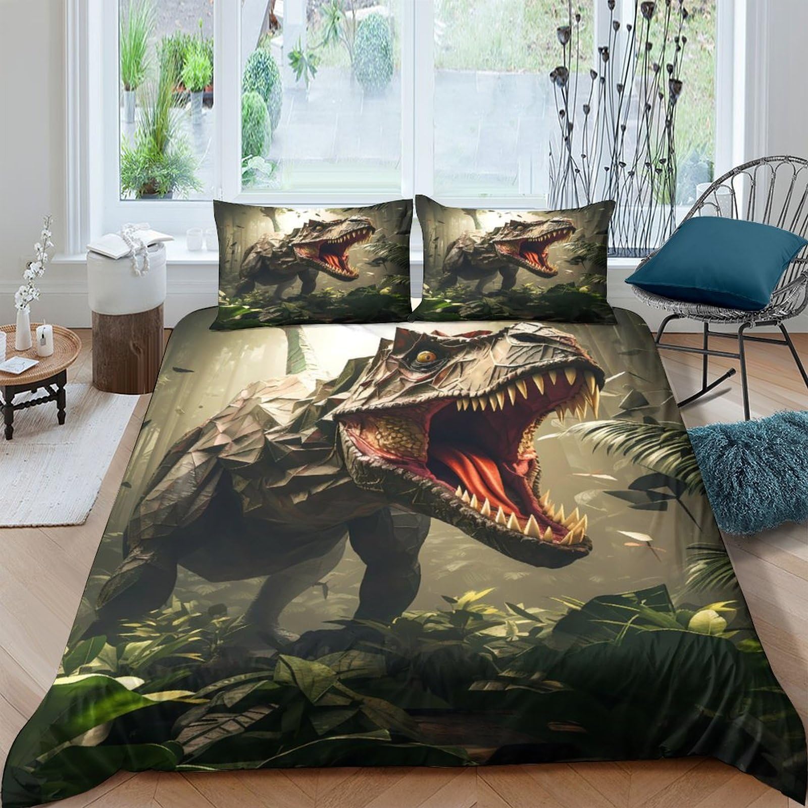 Ctjqhvkz Style-1 3D Printed Dinosaur Jungle Fitted Sheet Microfiber Soft Breathable T-Rex Bed Cover For Bedroom Dorm Decor Single（135X200cm）