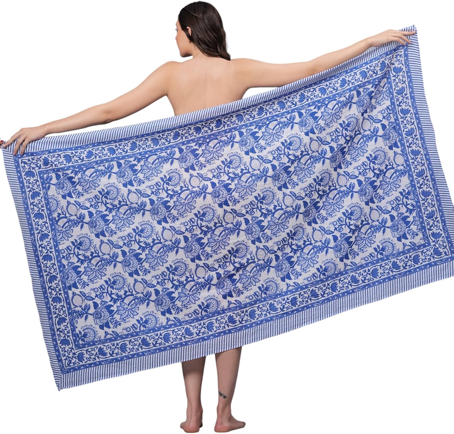 Women's Short 100% Cotton Hand Block Sarongs Beach Wrap Sheer Bikini Colors Wraps Chiffon Cover Ups for Swimwear Sarong Skirt - Image 2