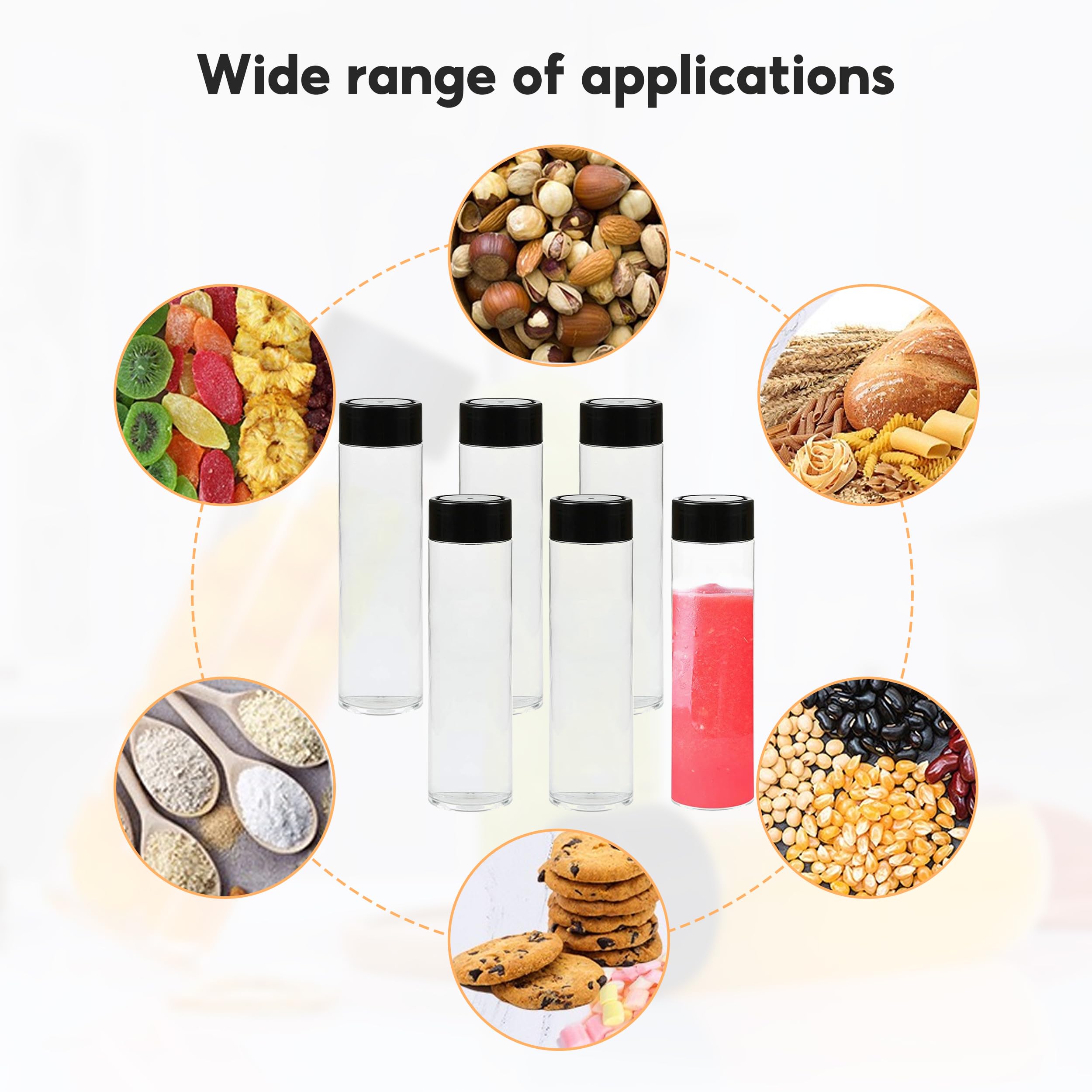 Lot de 6 bouteilles vides en plastique avec couvercles noirs, 350 ml, transparentes, réutilisables, smoothies sensoriels en PET pour boissons et lait faits maison