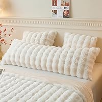 LIFEREVO Fluffy Faux Rabbit Fur Body Pillow Cover 20x54" - Luxury Shaggy Plush Pillowcase with Zipper, Beige for Cozy Bed Comfort