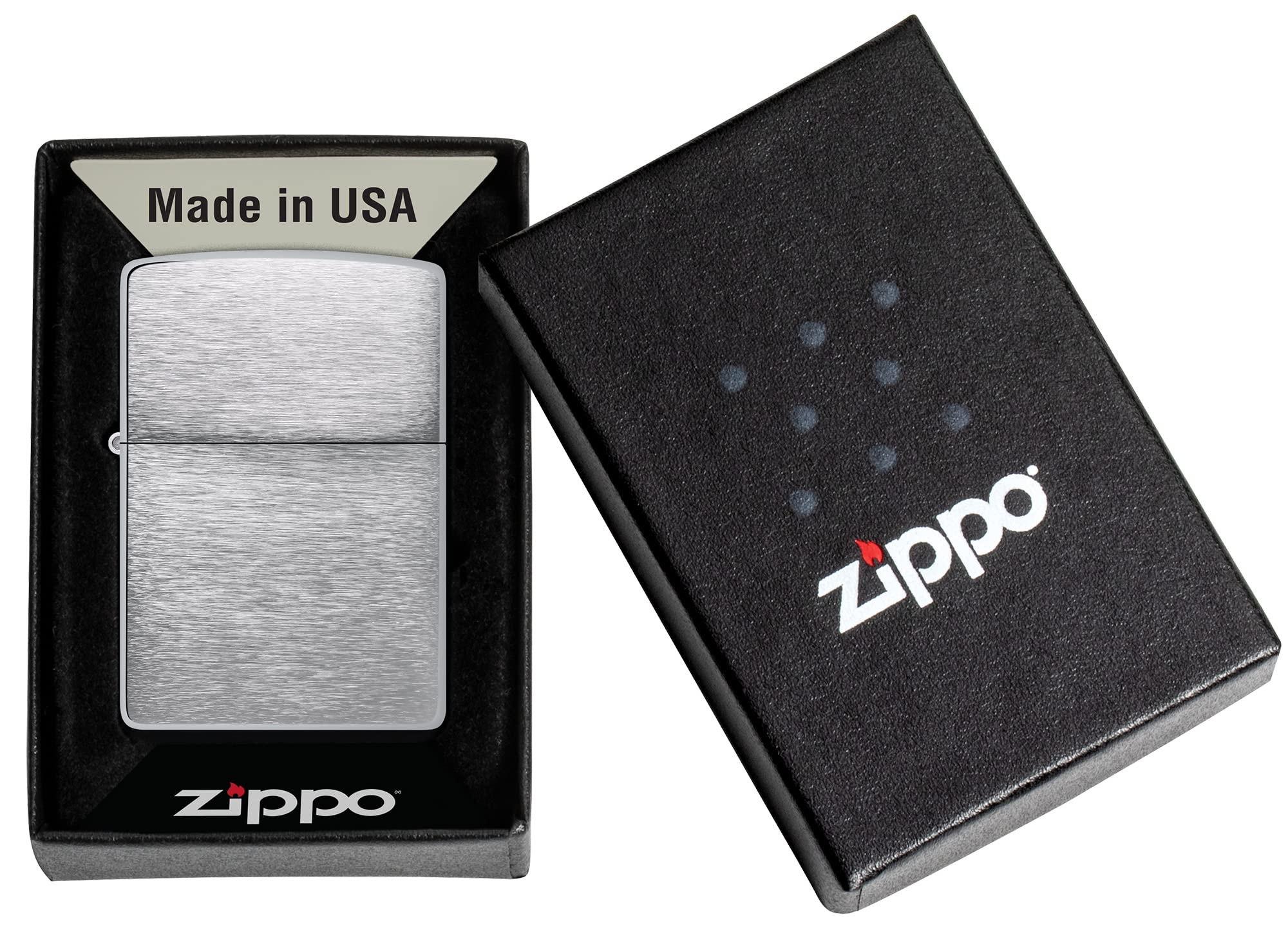 Zippo Encendedor a Prueba de Viento - Diseño de Llama - Cromo Cepillado - Recargable - Reutilizable - Diseño a Prueba de Viento - Caja de Regalo Hecho en EEUU - Exclusivo en Amazon