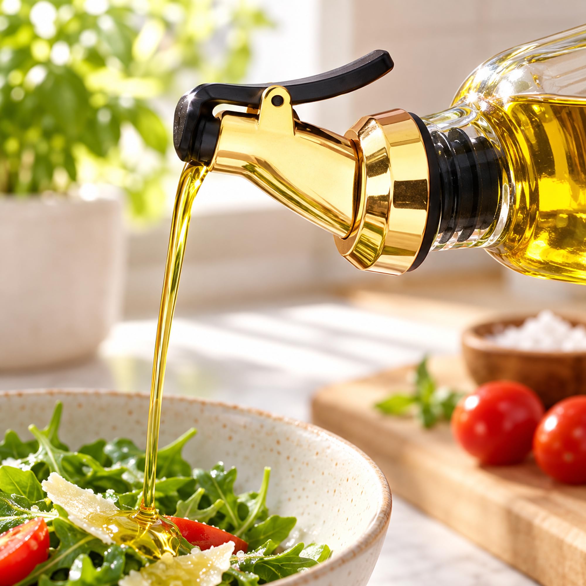 Bottle Pourer with Rubber Component and Flip Cap, Oil, Vinegar and Wine Pouring Accessory for Kitchen and Home Bar