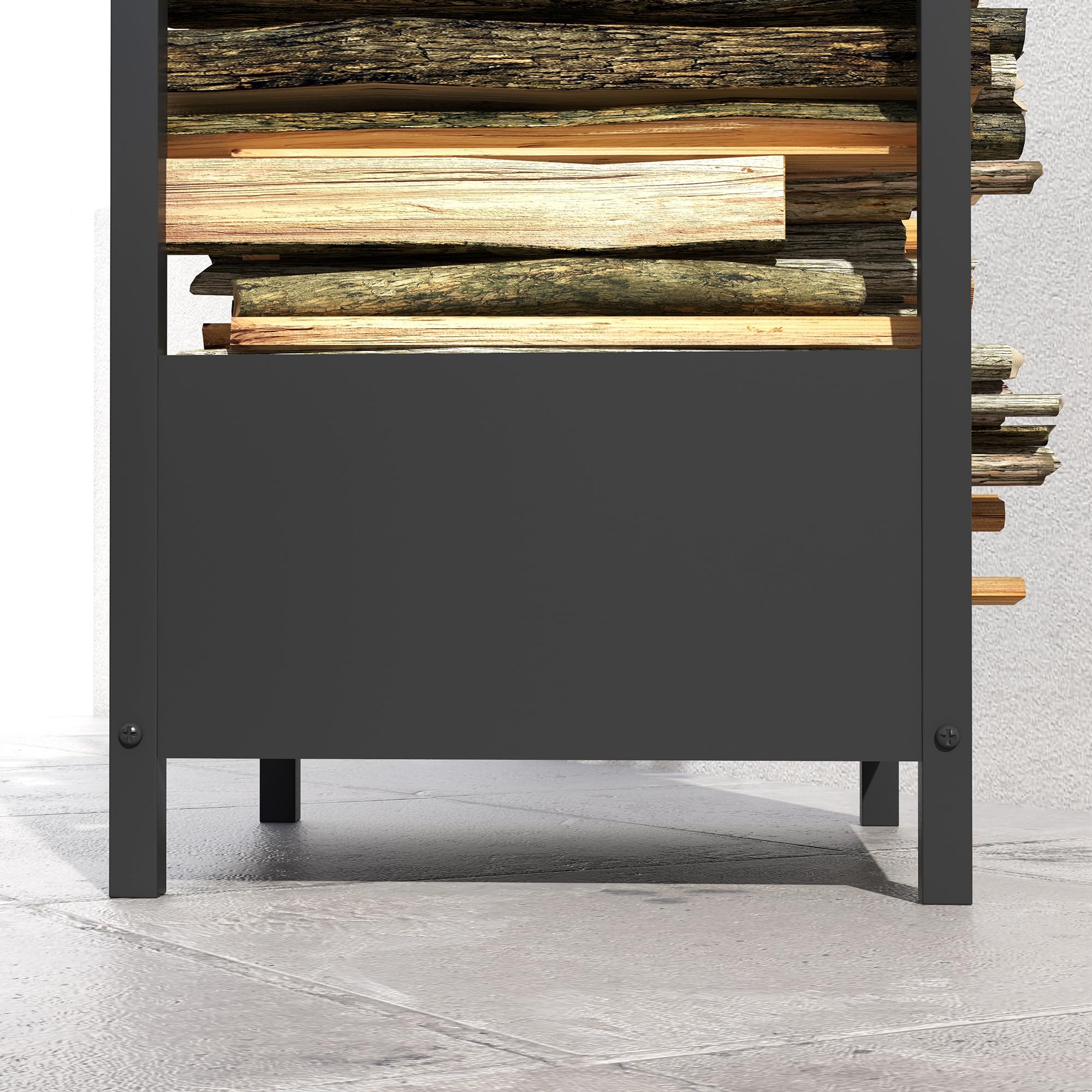 Outsunny Estantería para leña de chimenea, estantería para leña, soporte para leña, soporte para leña, para jardín, balcón, acero, color negro, 39 x 35 x 76 cm