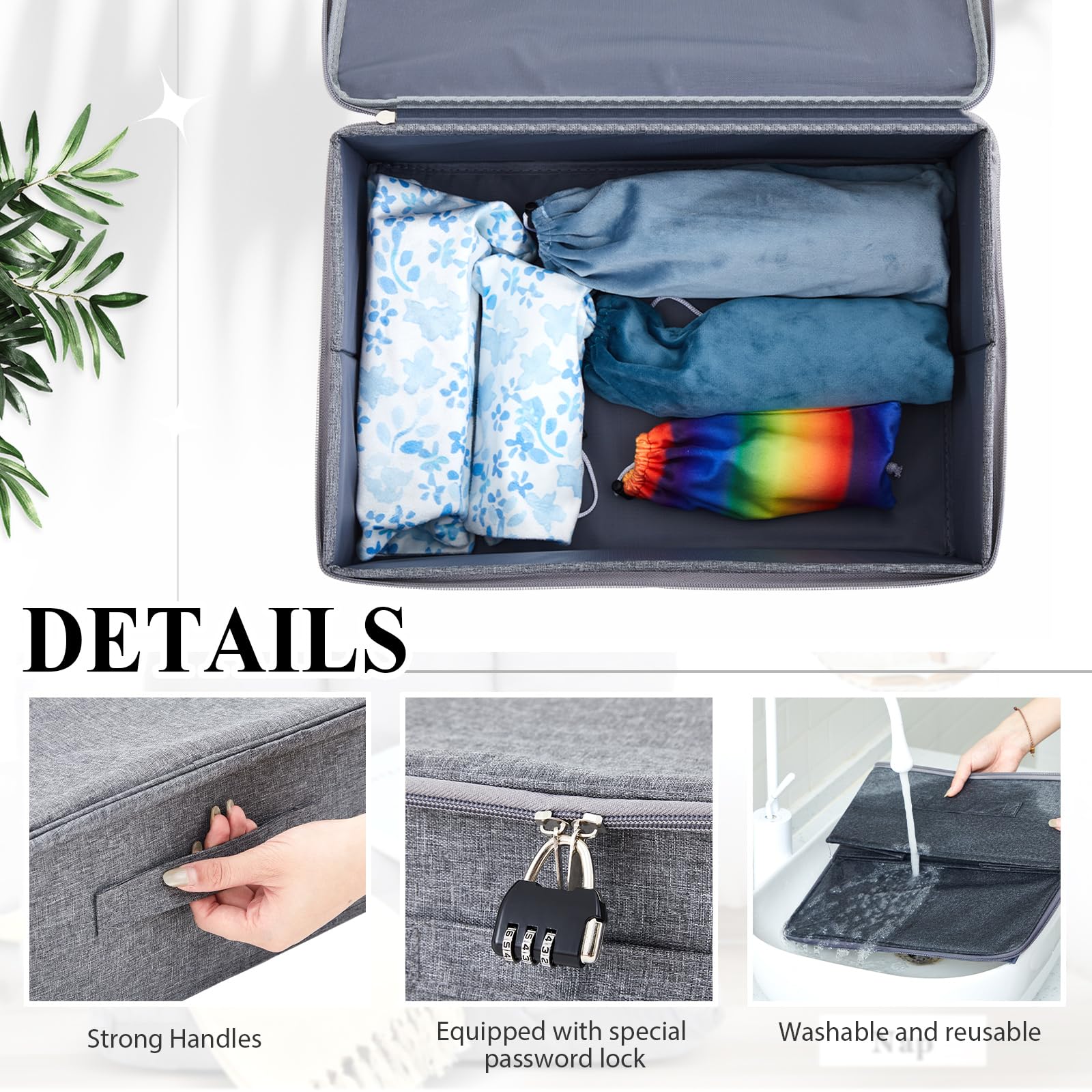 Briwooody Discreet Lockable Toy Bag Storage Organizer Toy Bag Storage Bins Case with Zipper Lid for Women and Men Clothes Container(Black,15 x 10 x 6.3 Inch): Gray 15 x 10 x 6.3 Inch