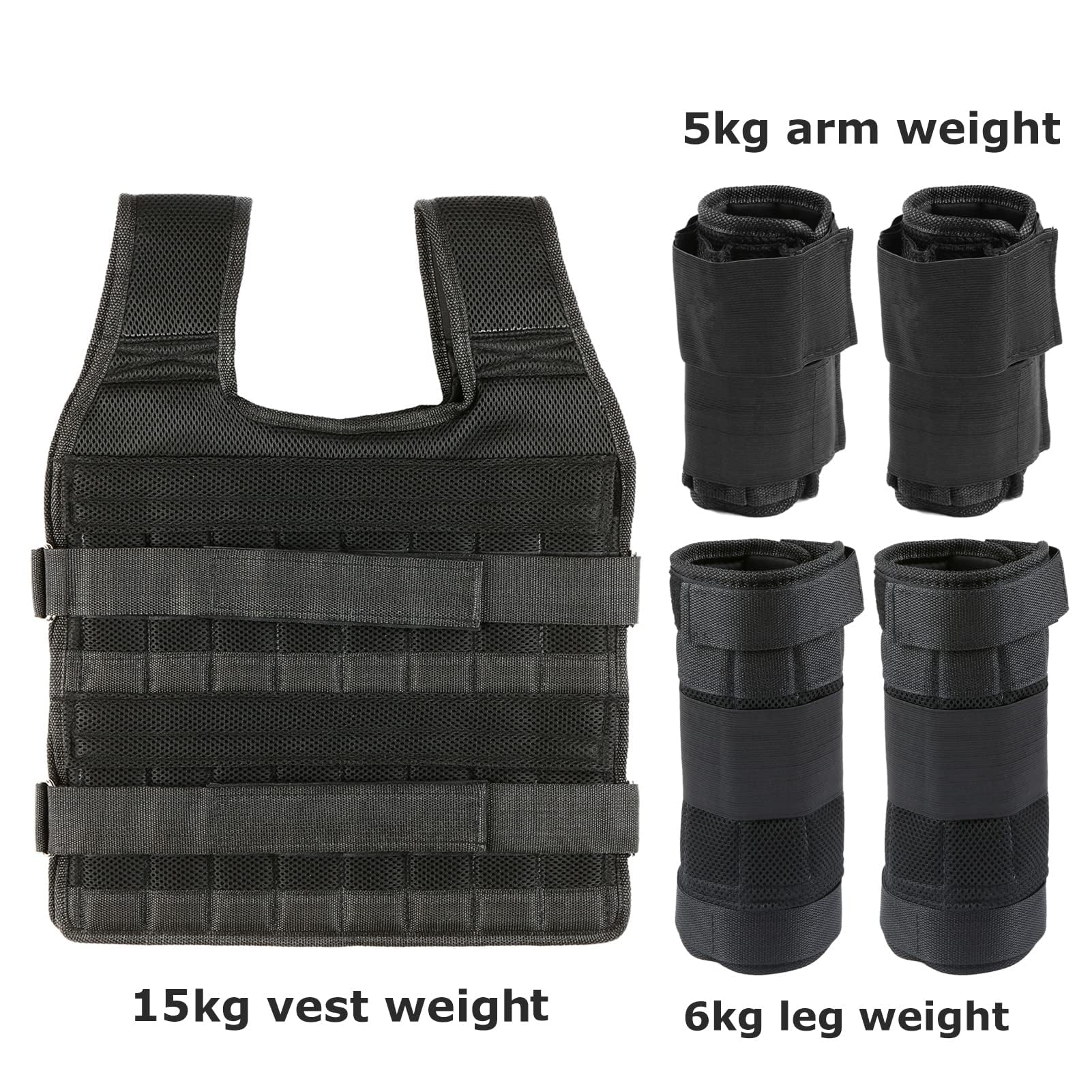 Gilet de Poids de 35 Kg avec Poids de 6 Kg pour les Jambes et 5 Kg pour les Bras, Gilet D'entraînement Réglable avec 32 Poches, Tissu en , Bretelles Absorbant les Chocs,
