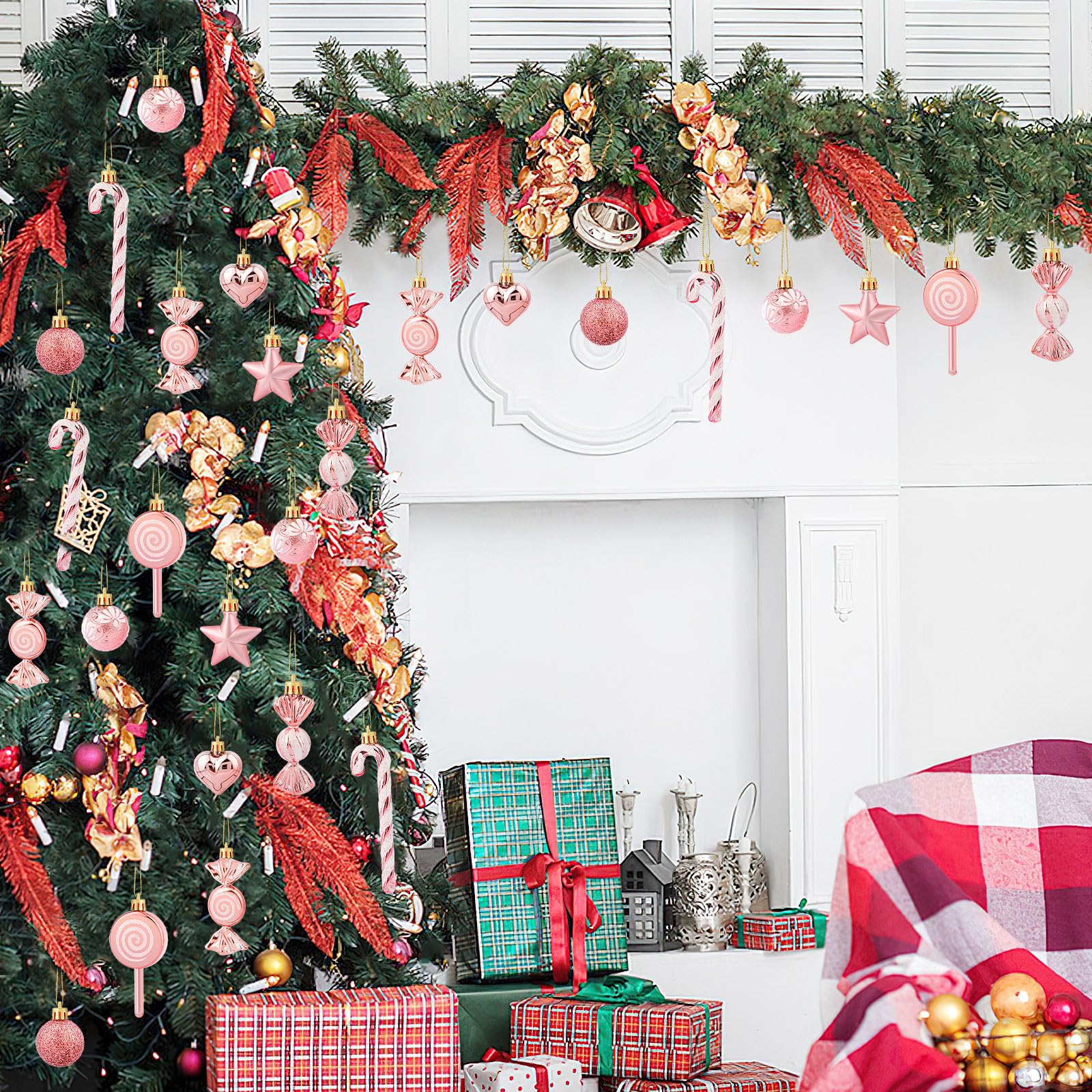 Lot de 12 décorations de Noël en forme de canne à sucre d'orge torsadées en