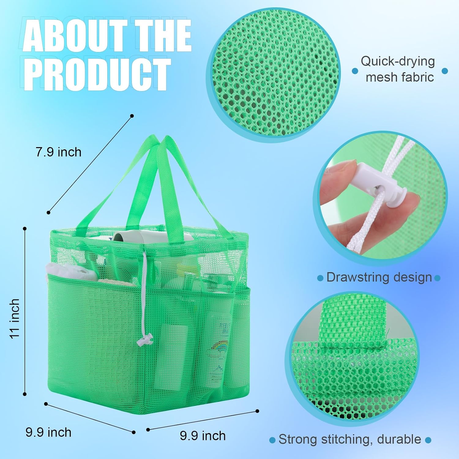 Talltalk 6 Pack Mesh Shower Caddy with Drawstring Portable Shower Caddy Basket Bag Tote with 8 Pockets Quick Dry for College Dorm Room Toiletry Bathroom Essentials Gym Camp Travel(Bright Colors)
