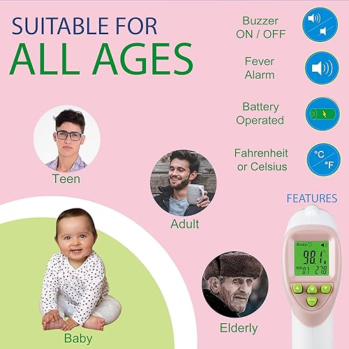 Miniatura 3 de Elate Termómetro de frente Termómetro de bebé para adultos, niños, bebés Infrarrojo digital sin contacto con alarma de fiebre Grado médico para