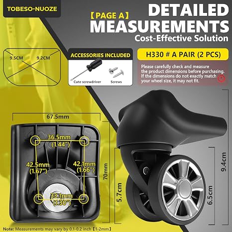 4 pcs Luggage Wheels Replacement Wheel for Luggage Suitcase Repair 360° Rotating Suitcase Replacement Wheels with 4 Mounting Holes L330