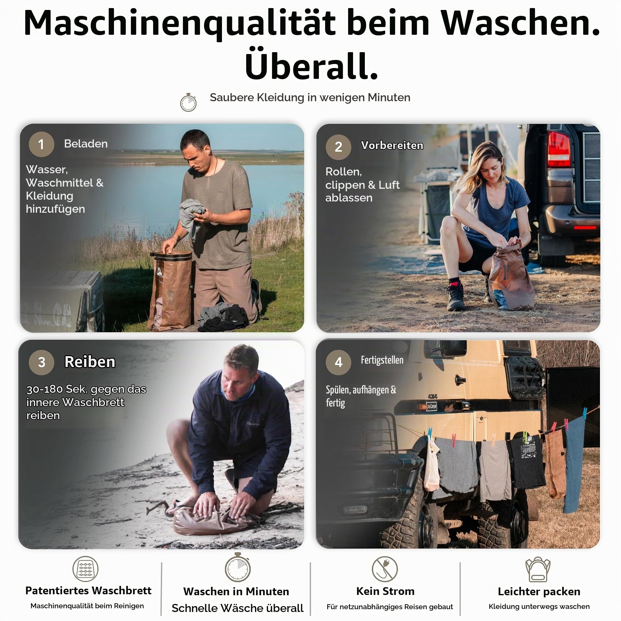 Scrubba TACTICAL Waschbeutel & Trocken-Set – Tragbares Waschsystem mit XL Handtuch, Wäscheleine & Haken – Für Camping, Hiking, Militär, Hostels & Hotels – Kompakt & robust – Waschlösung für unterwegs