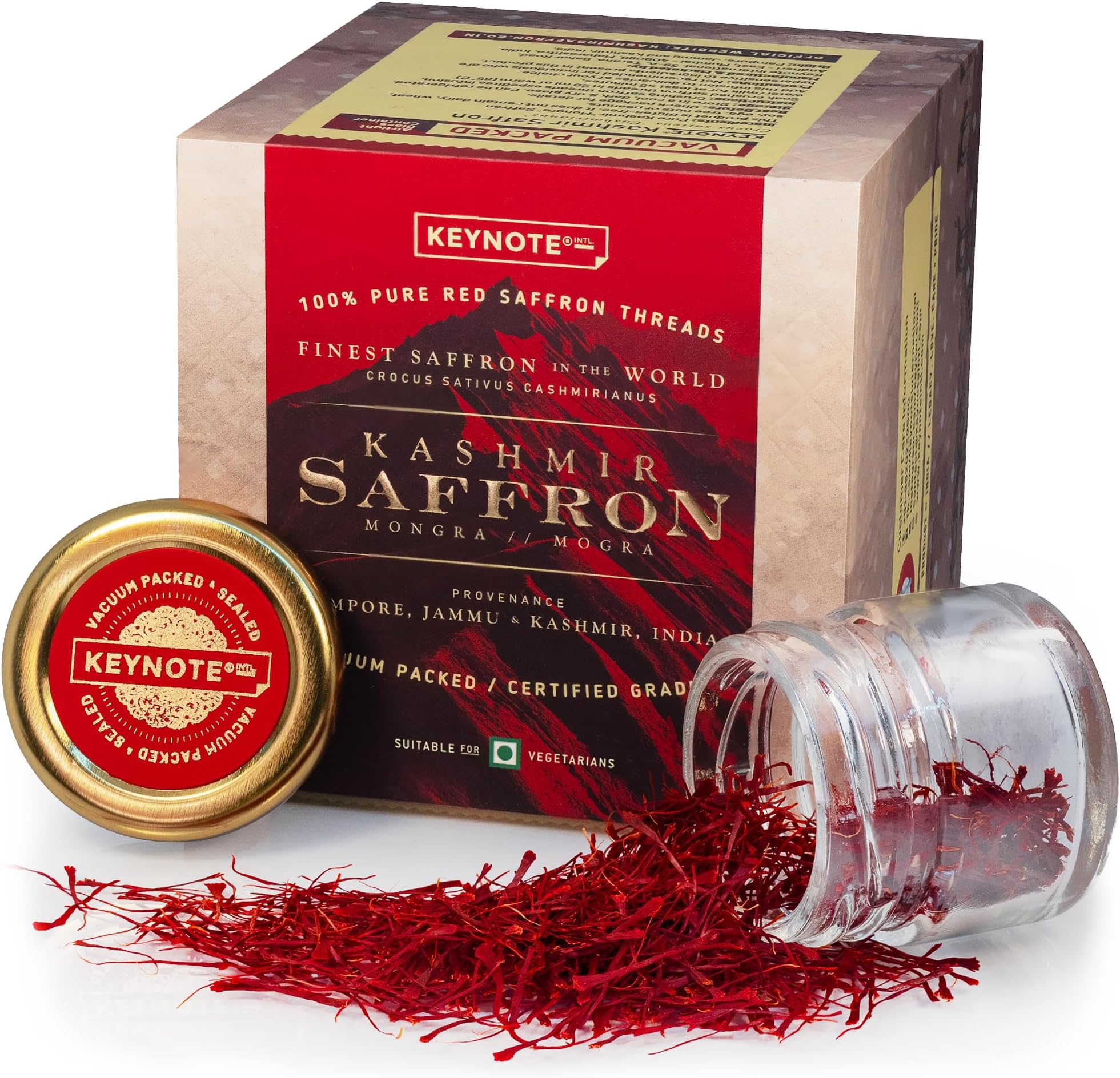 Keynote Kashmir Saffron | Kashmiri Kesar | Keshar | Whole Threads | Gift Box | Vacuum Packed Glass Bottle 1 gram | Pack of 1