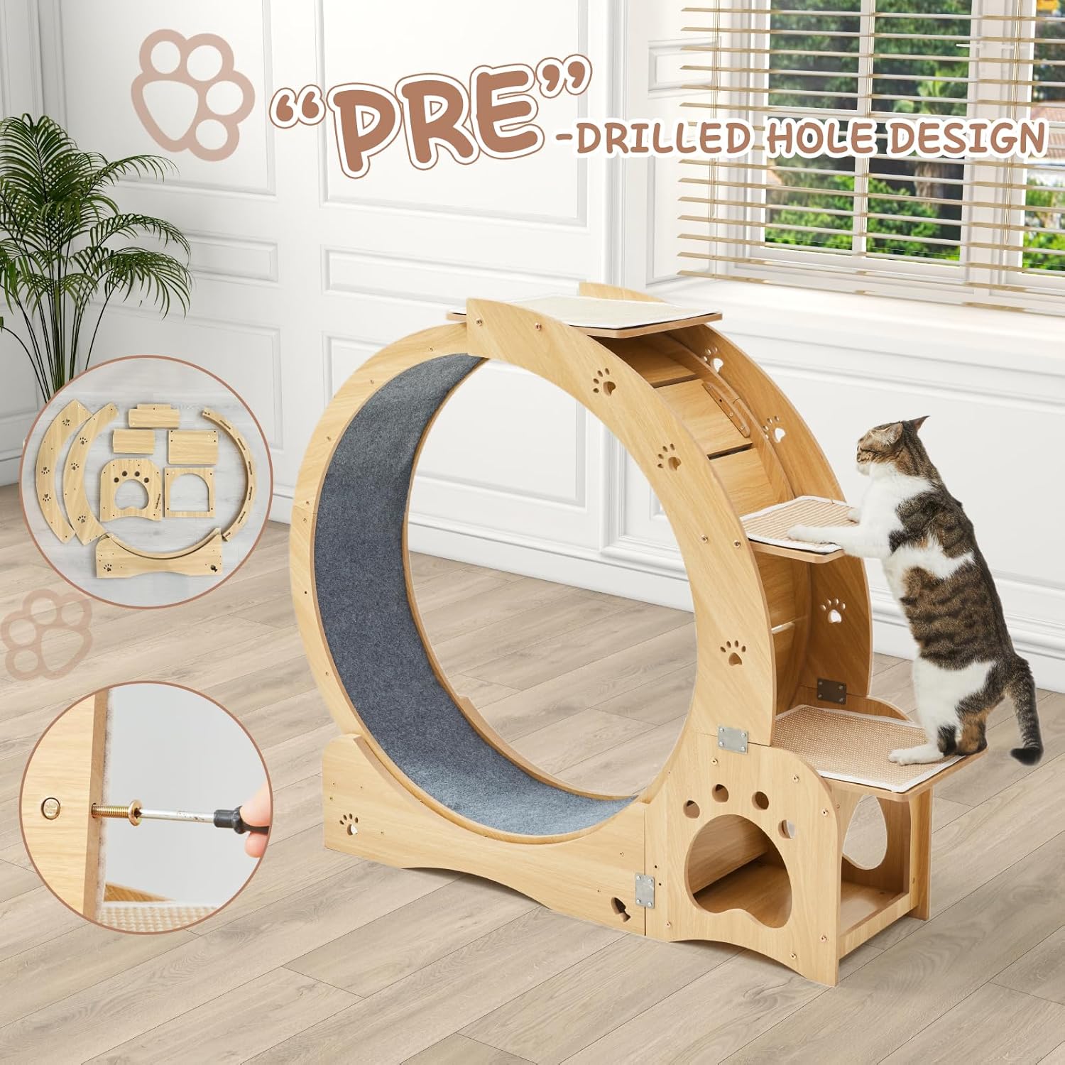 Cat Wheel 5-in-1 Upgraded Exercise Treadmill for Indoor Cats，Cats Treadmill with Silent Running,Tunnel,Wheels for Indoor