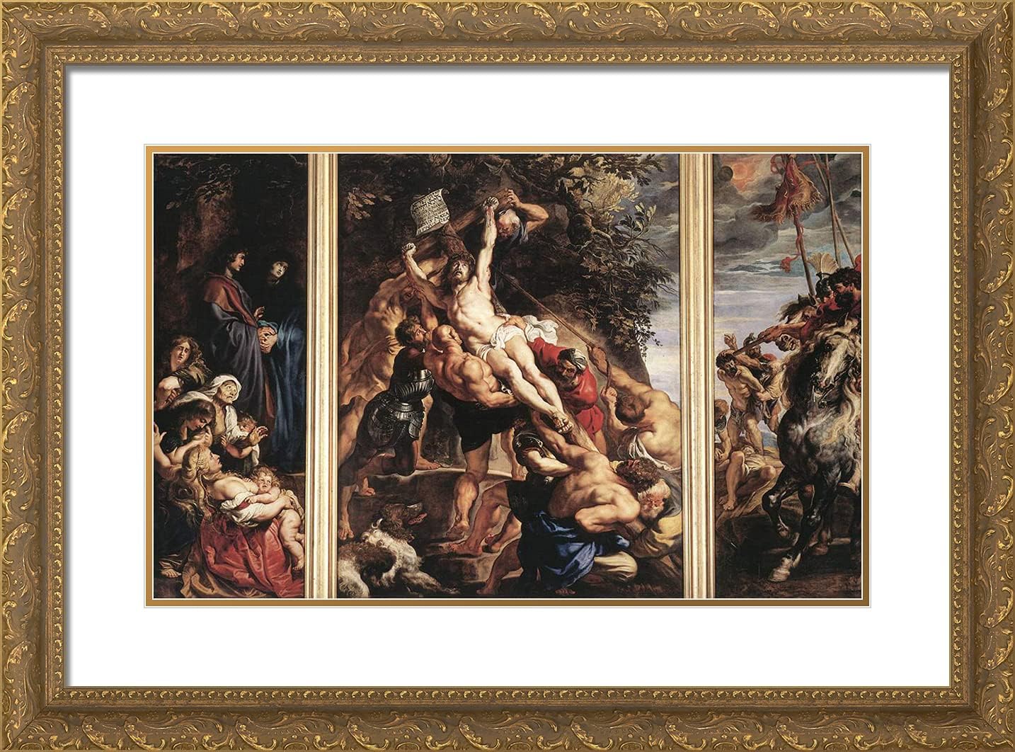 ArtDirect Rubens, Peter Paul 24x18 Gold Ornate Framed Art Print with Double Matting Titled: The Elevation of the Cross l