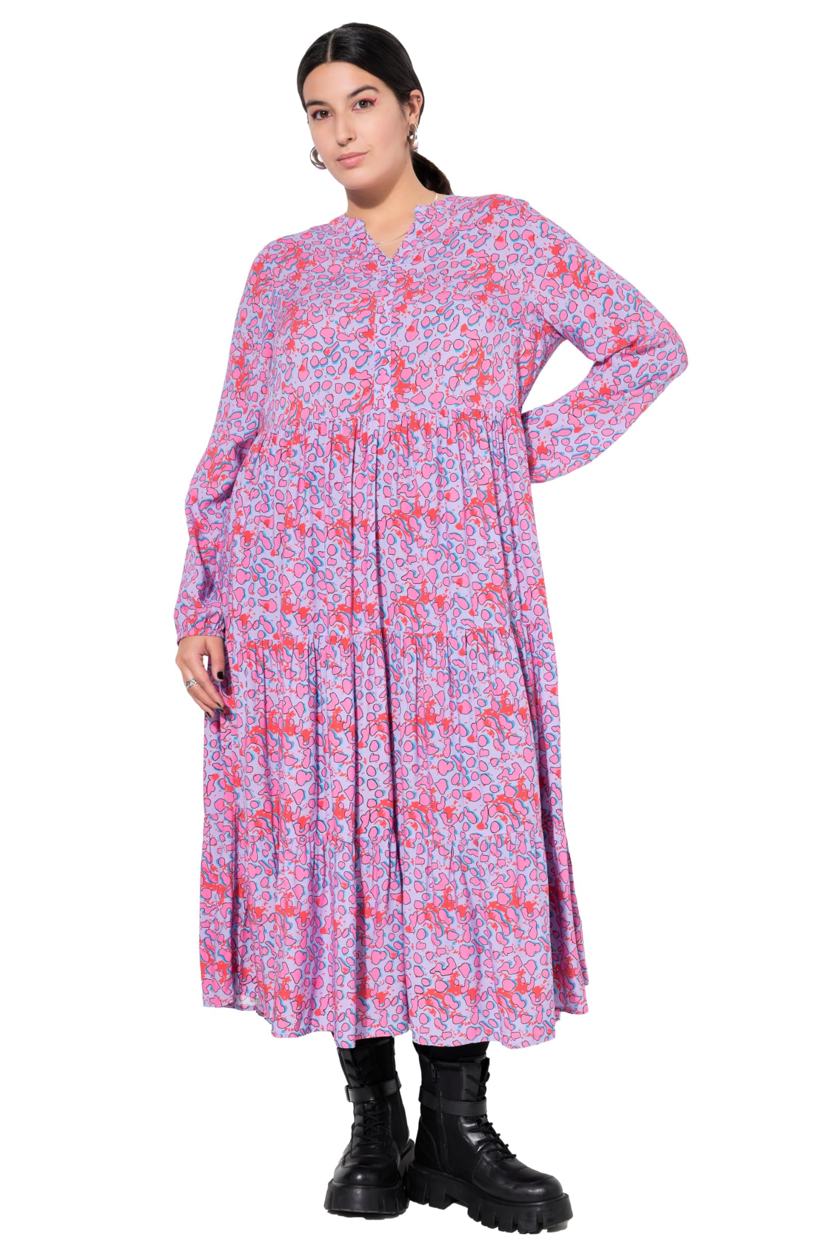 Studio Untold Damen große Größen Übergrößen Plus Size Maxikleid, Color-Leo, Volants 838264