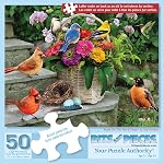 Bits and Pieces - 300 Piece Jigsaw Puzzle for Adults - Birds On The Porch Steps - 300 pc Large Piece Flowers Jigsaw by Greg Giordano - 18" x 24"
