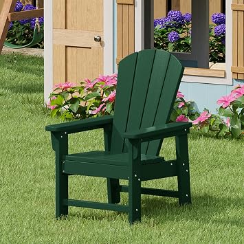 Costaelm Kids Lawn Chair, Toddler Outdoor Chair Kids Patio Furniture and Outdoor Children Picnic Activity Modern Adirondack Chairs for Garden, Patio, Backyard & Beach, Dark Green