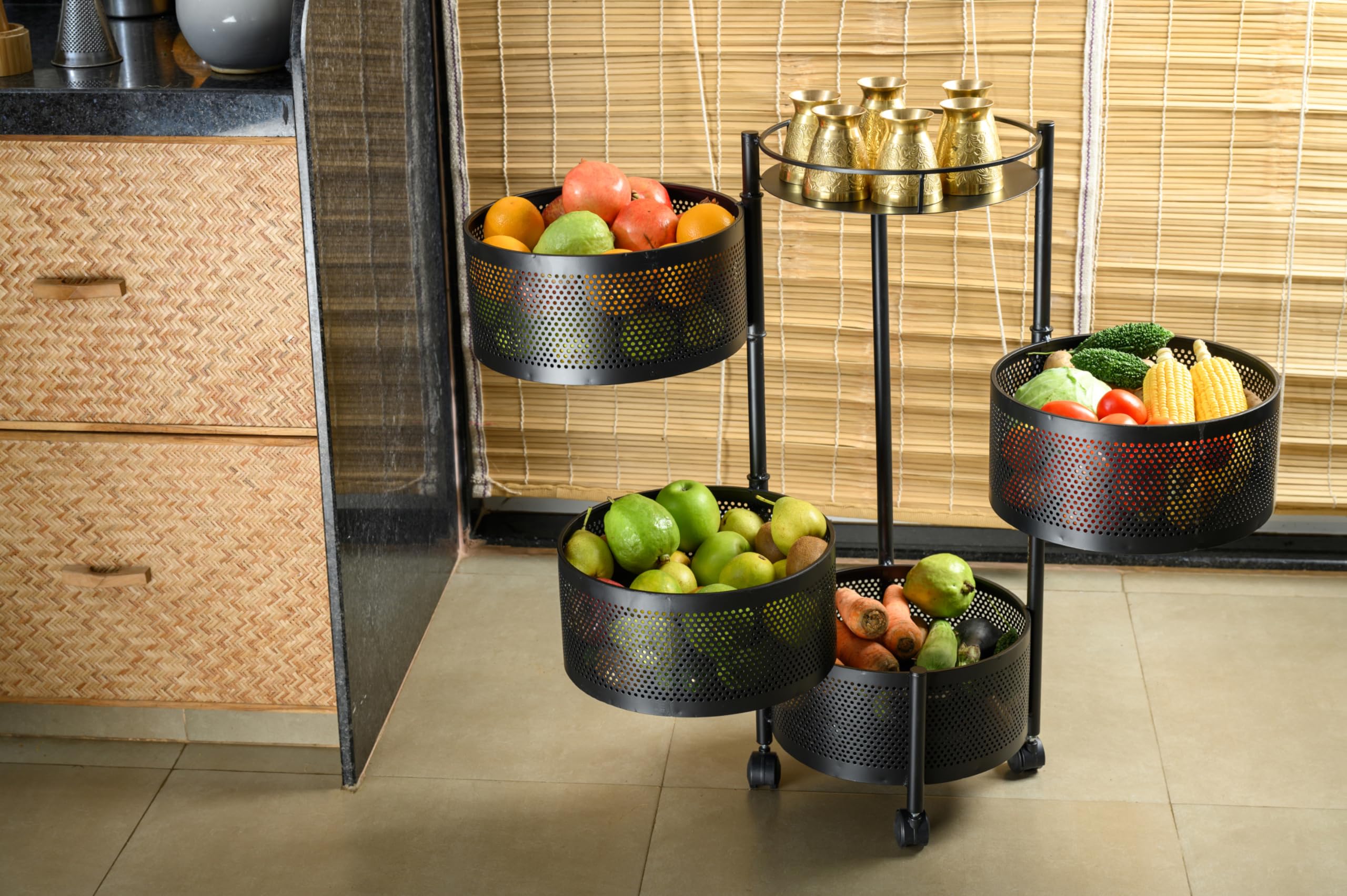 Rasvesh Multi-Purpose Trolley Storage Organizer and Kitchen Accessories Items for Kitchen Storage Rack Square Design Fruits & Vegetable Onion Cutler (4 Layer Round)