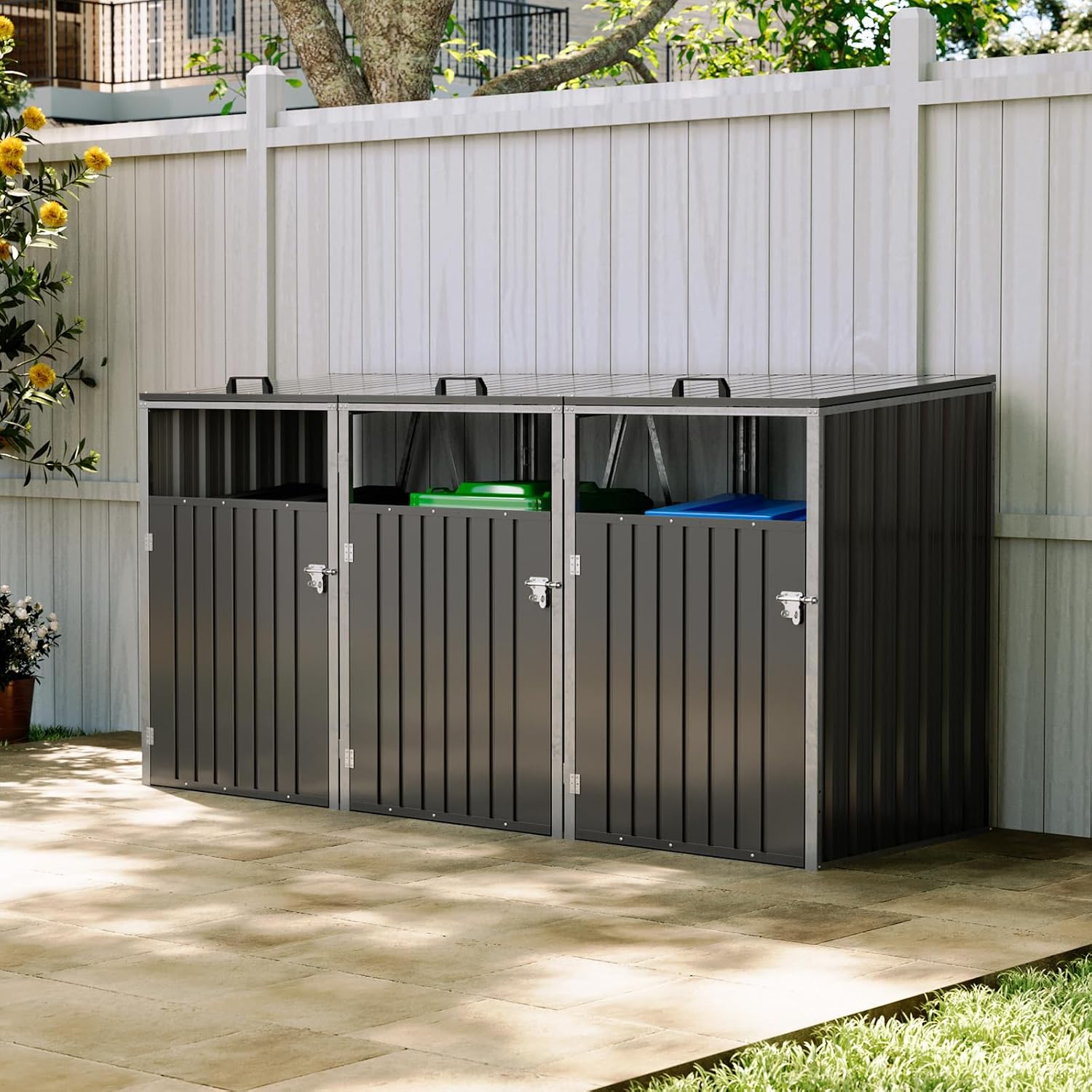 Warmiehomy Wheelie Bin Storage 3 Bin Storage for Wheelie Bins