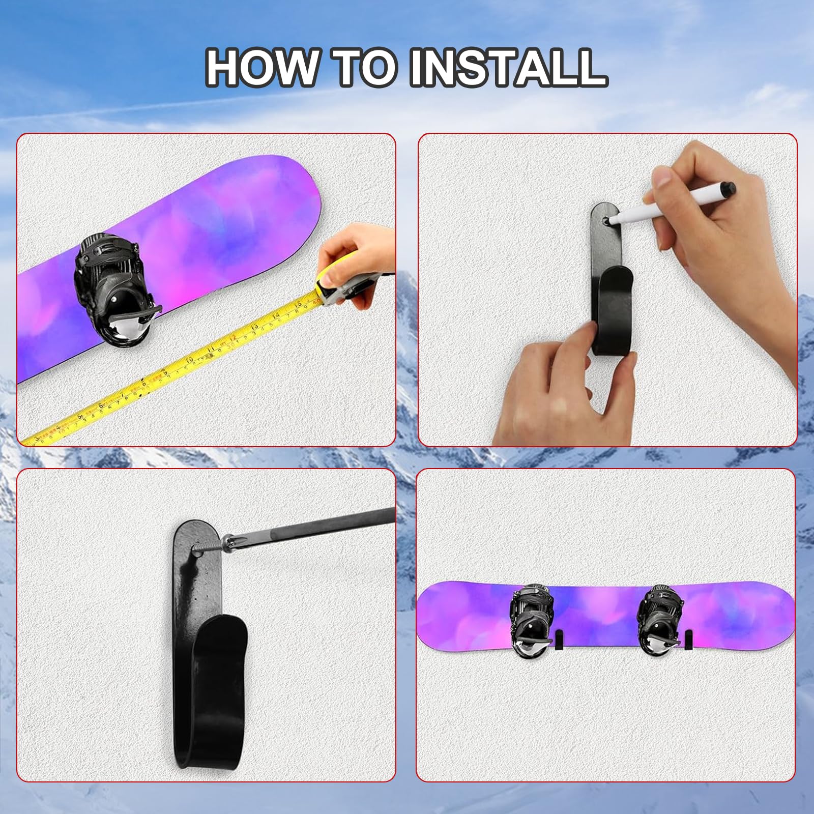 Soporte de pared para snowboard, 4 Piezas, Porta Tablas Surf, Longboard