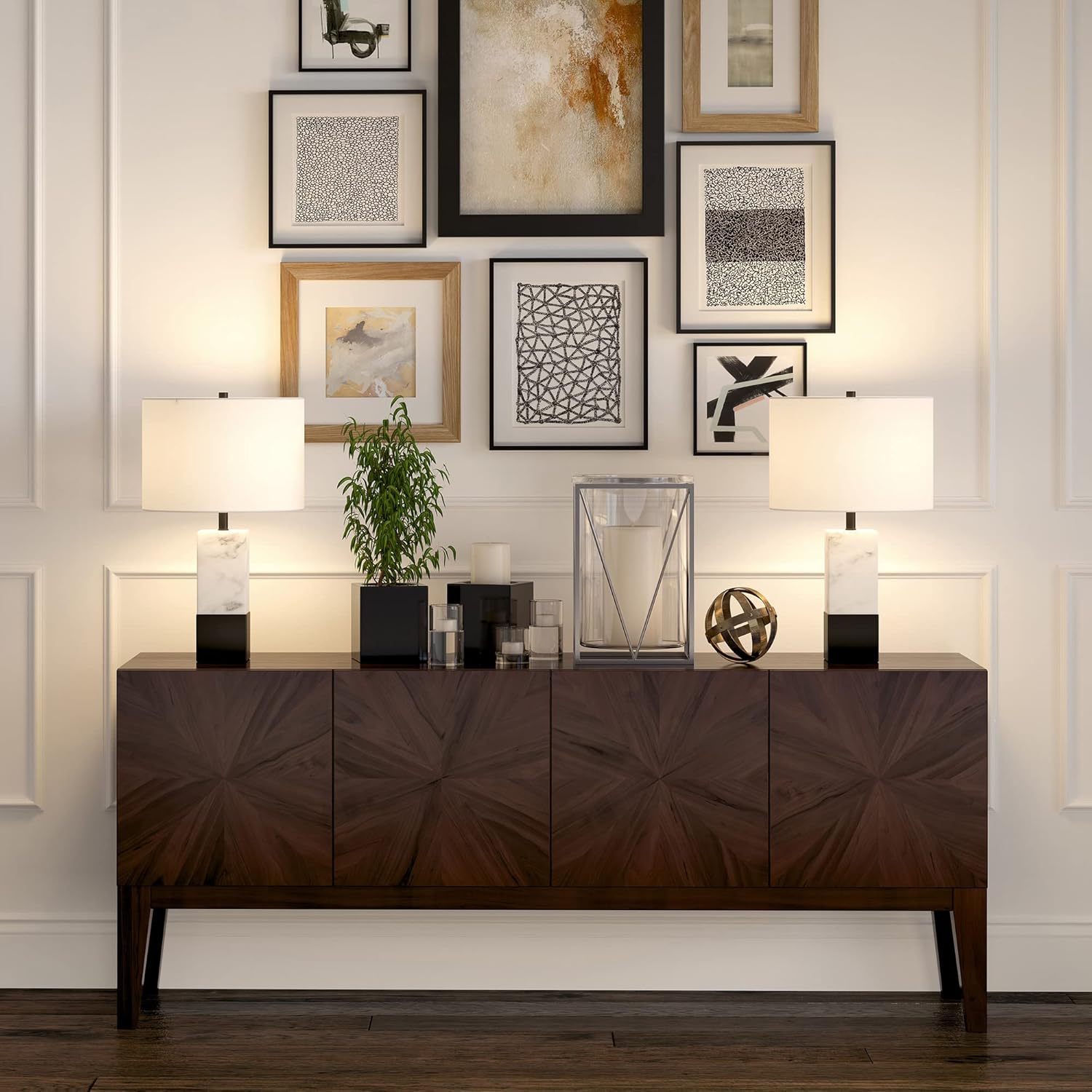 Prоmо 40% оƒƒ Henn&Hart 21.5 Tall Table Lamp with Fabric Shade in Marble/Blackened Bronze/White