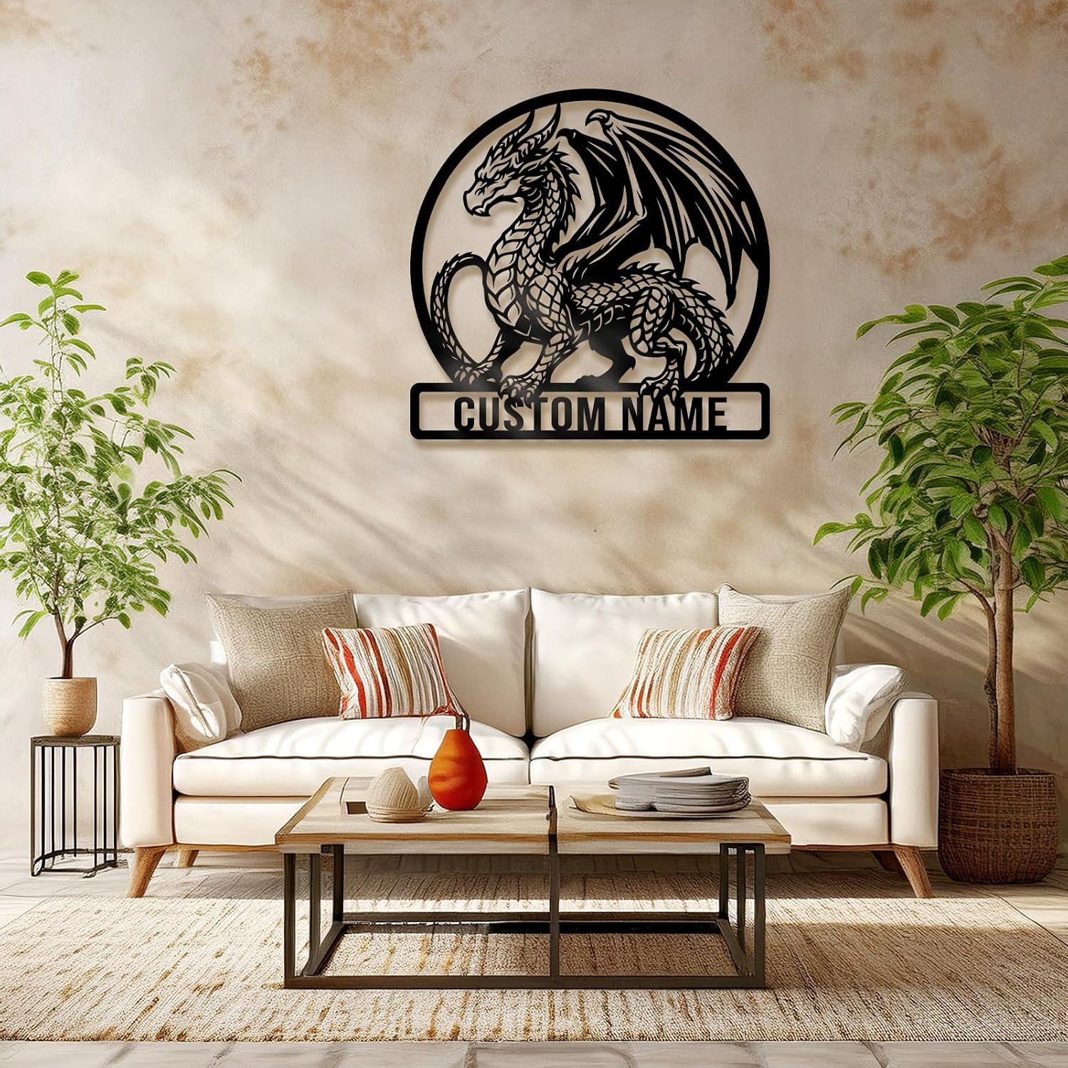 Personalized Dragon Metal Wall Art Custom Name Sign Fantasy Dragon Steel Wall Decor Custom Gothic Dragon Hanging Artwork for Bedroom Living Room Game Room (Style-2) image 4