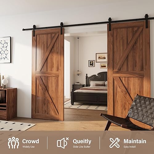 Miniatura 3 de Winsoon puerta de madera para establo, deslizante kit para clóset, gabinete, con piezas metálicas, estilo antiguo para puertas dobles, superficie