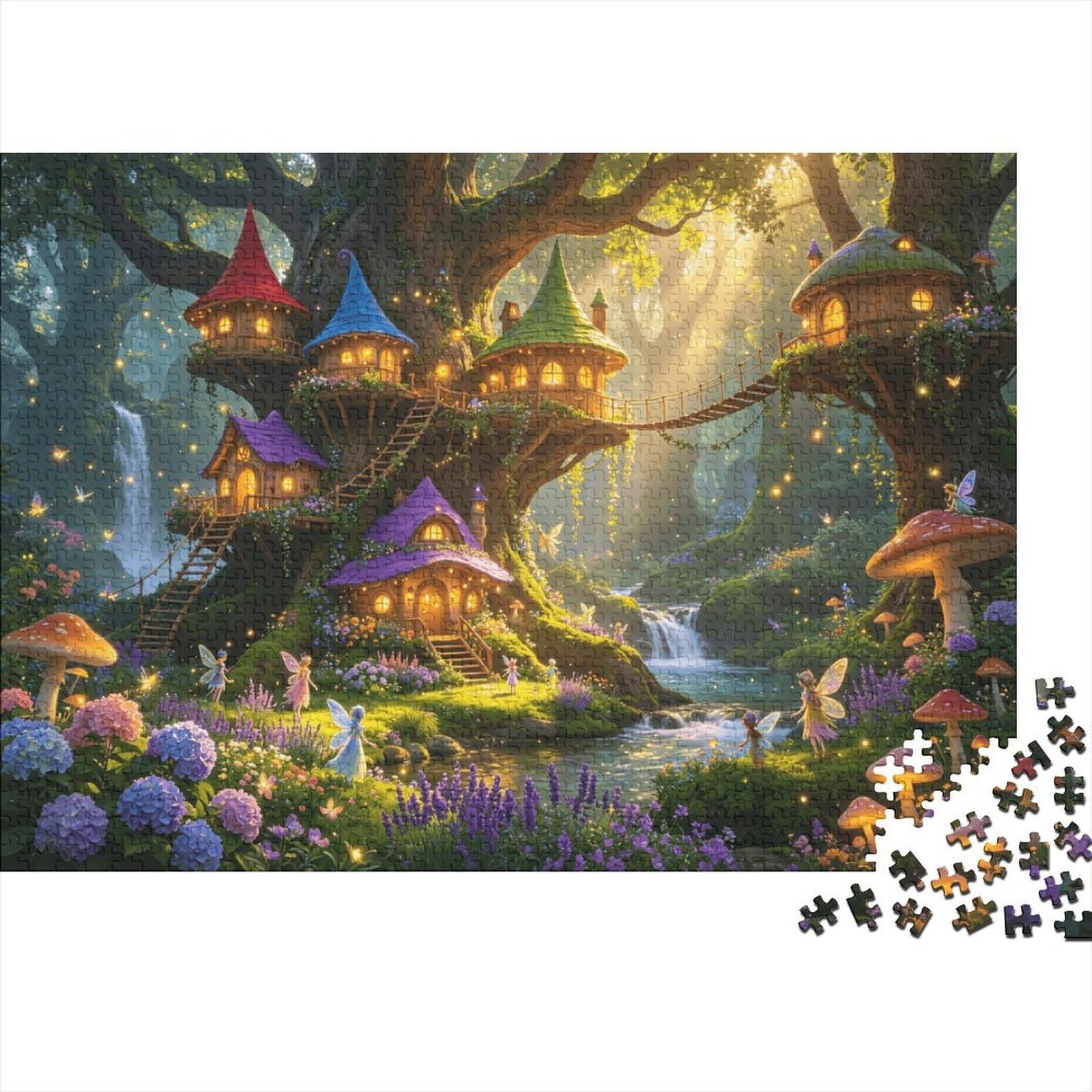 Fairy Treehouses Jigsaw Puzzle 1000Pc Recycled Paper Enchanted Forest Puzzles for Adults Fun And Challenging Family Game Holiday Blessings Gift for Men 38x26cm/1000pcs โ image 1