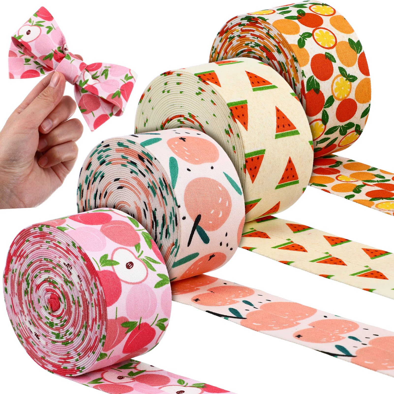 SEWACC 4rollos Cintas De Tela De Frutas Para Manualidades Cinta Decorativa De Verano Para Envoltura De Decoración De Bouquets y Proyectos Diseños De Frutas Diversos Yardas Total