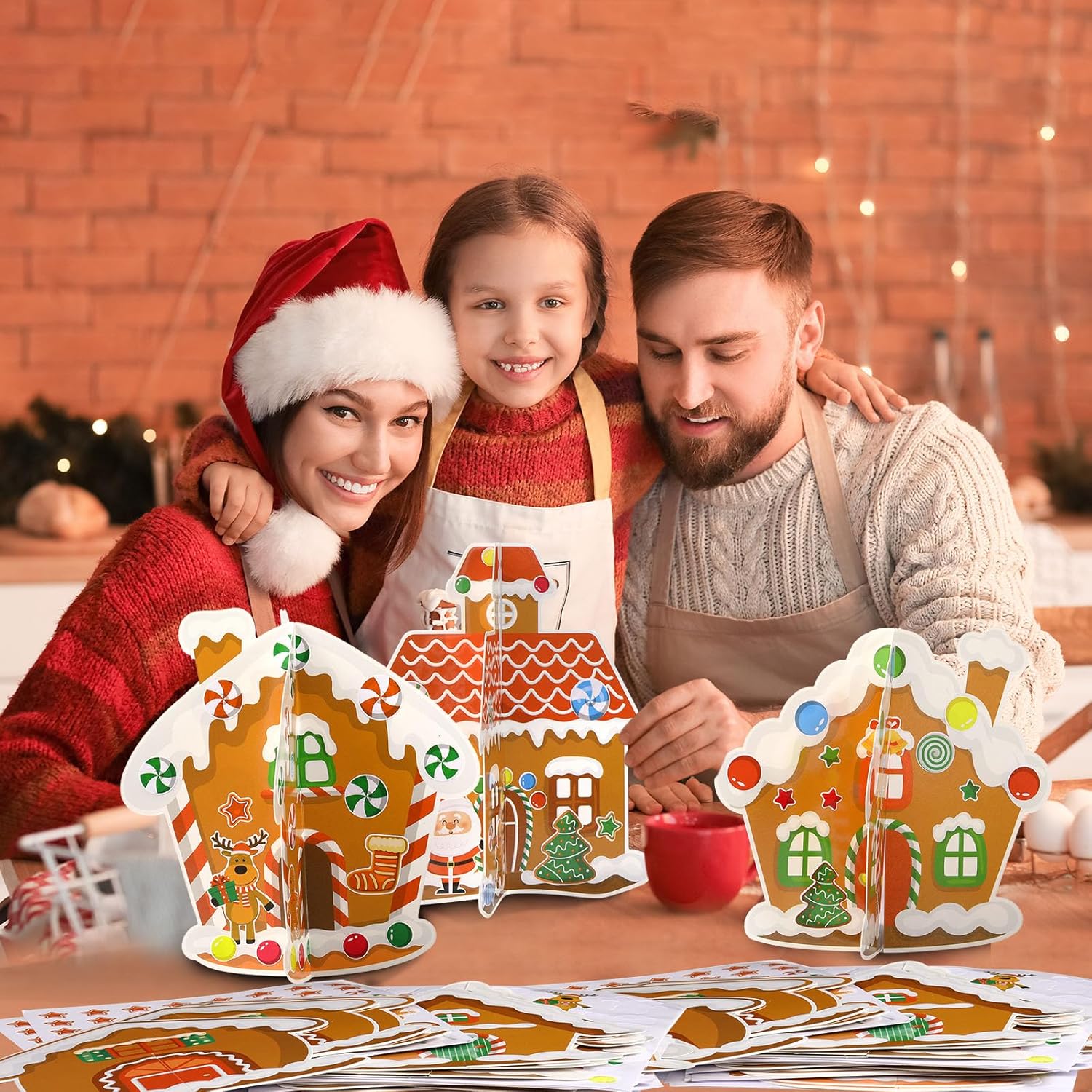 Chiisong 24 Sets Christmas DIY Art and Craft Kits 3D Xmas Gingerbread House Crafts with Stickers Make Your Own Christmas Decorations for Xmas Holiday Classroom Home Activities Party Decorations(House)