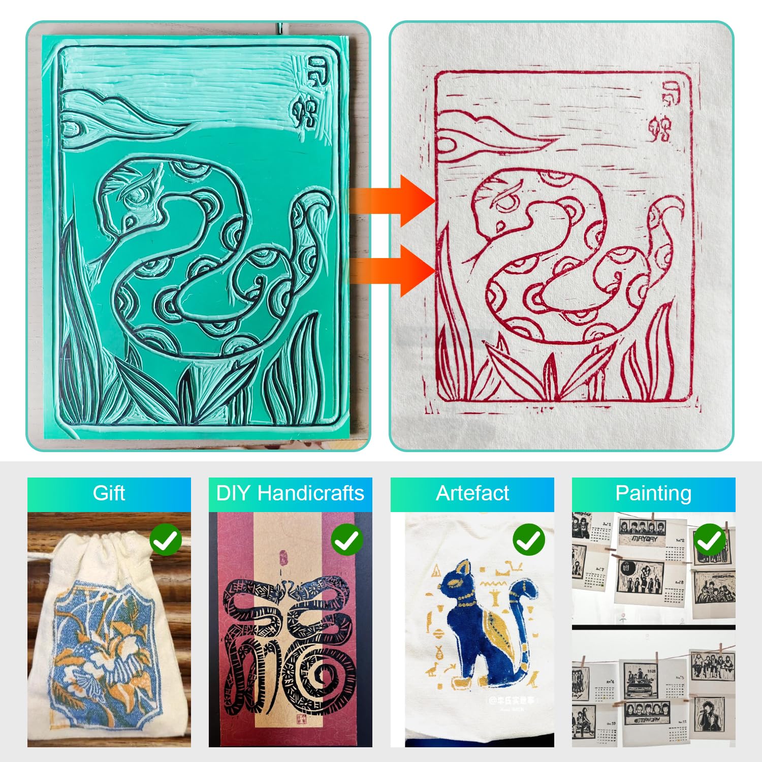 13 Pz Linoleum per Incisione A4 e A6 Gomma Eva Verde Spessore 3 mm Pannelli di Linoleum Gomma Crepla Include Coltello Intaglio Rullo Pietra per Affilare per Topografia Incisione Scrapbooking Pittura