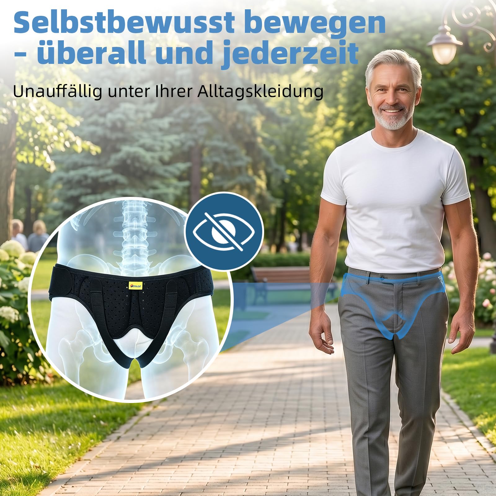 Tenbon Leistenbruchgürtel Für Männer Und Frauen Flexibel Einstellbarer Leistenbruch Gürtel Leistenbruch Stütz Schmerzlinderung mit 2 abnehmbaren Kompressionspolster Leistenbruch Links, Hernie (M)