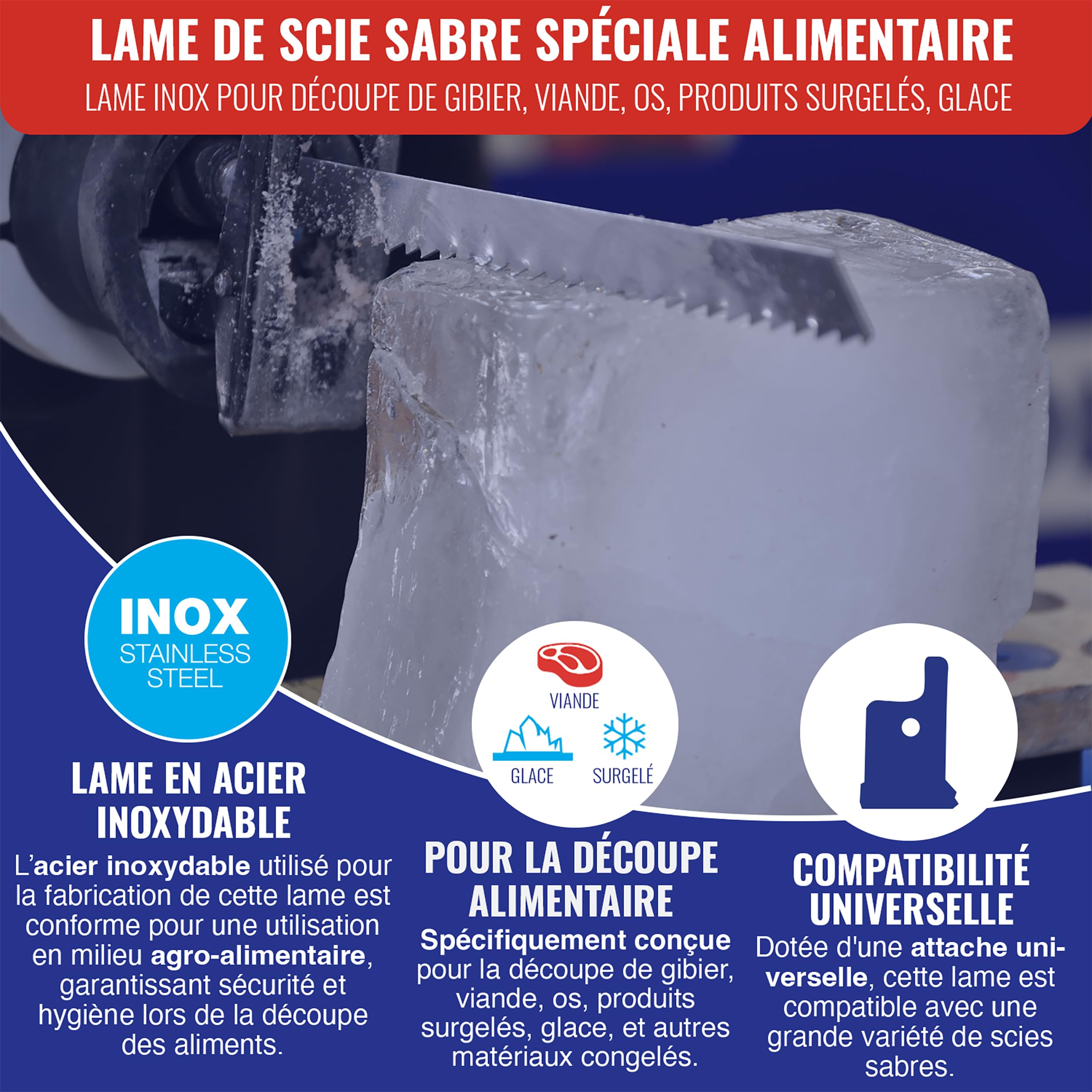 TIVOLY - Lot de Lames de Scie Sabre Spéciale Usage Alimentaire - 6 Lames Inox pour Découpe de Gibier, Viande, Os, Produits Surgelés, Glace