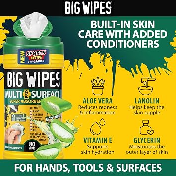 BIG WIPES Heavy Duty Multi Surface Canister, Super Absorbent Cleaning Cloths for Hands, Surfaces, and Tools - 80 Count Canister (1 Pack)