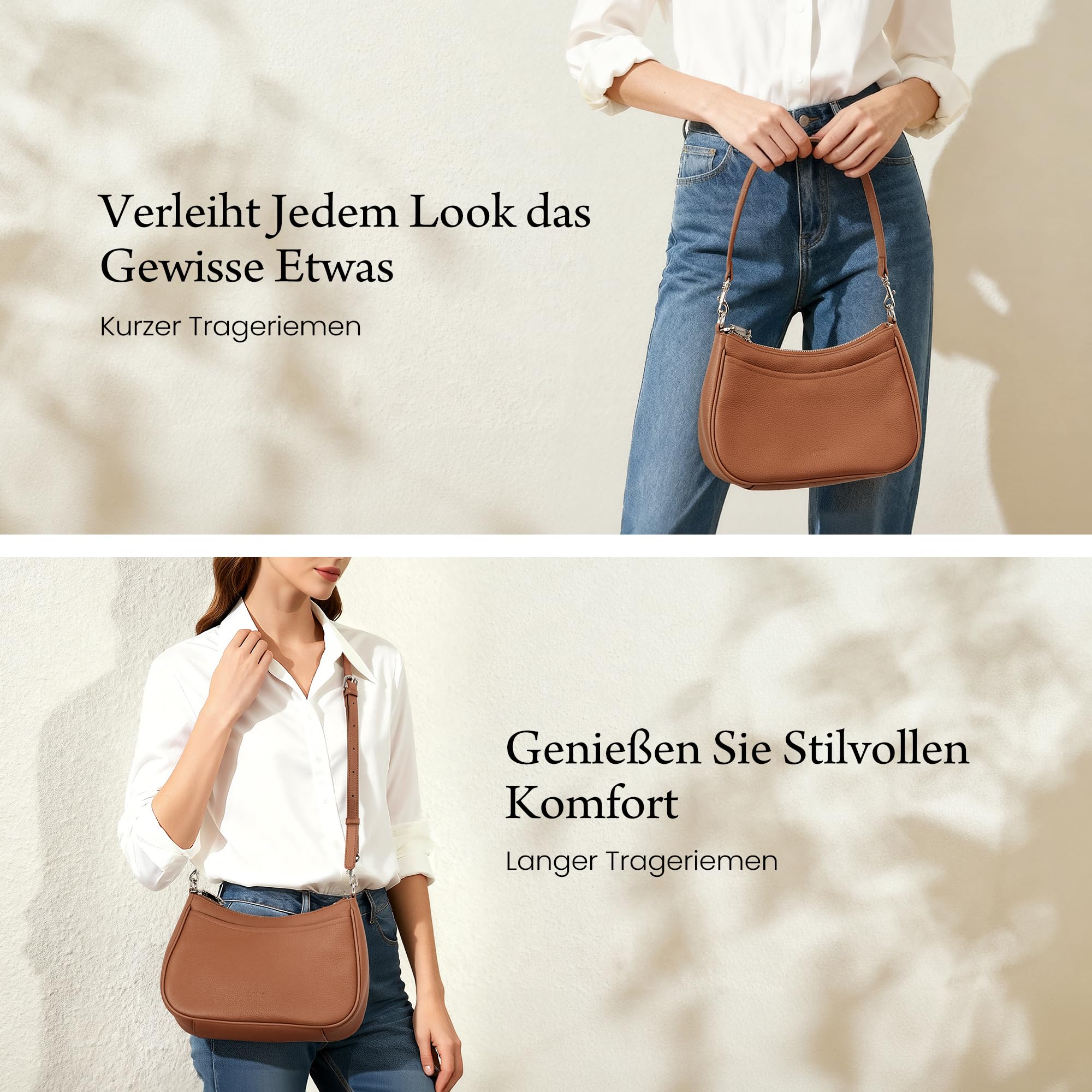 befen Echtleder Handtasche Damen Kleine Schultertasche Elegant Hobo Bag | RFID-Blockierung Umhängetasche Leder Crossbody Bag mit 2 Schultergurten - Mode Einfache Klassische