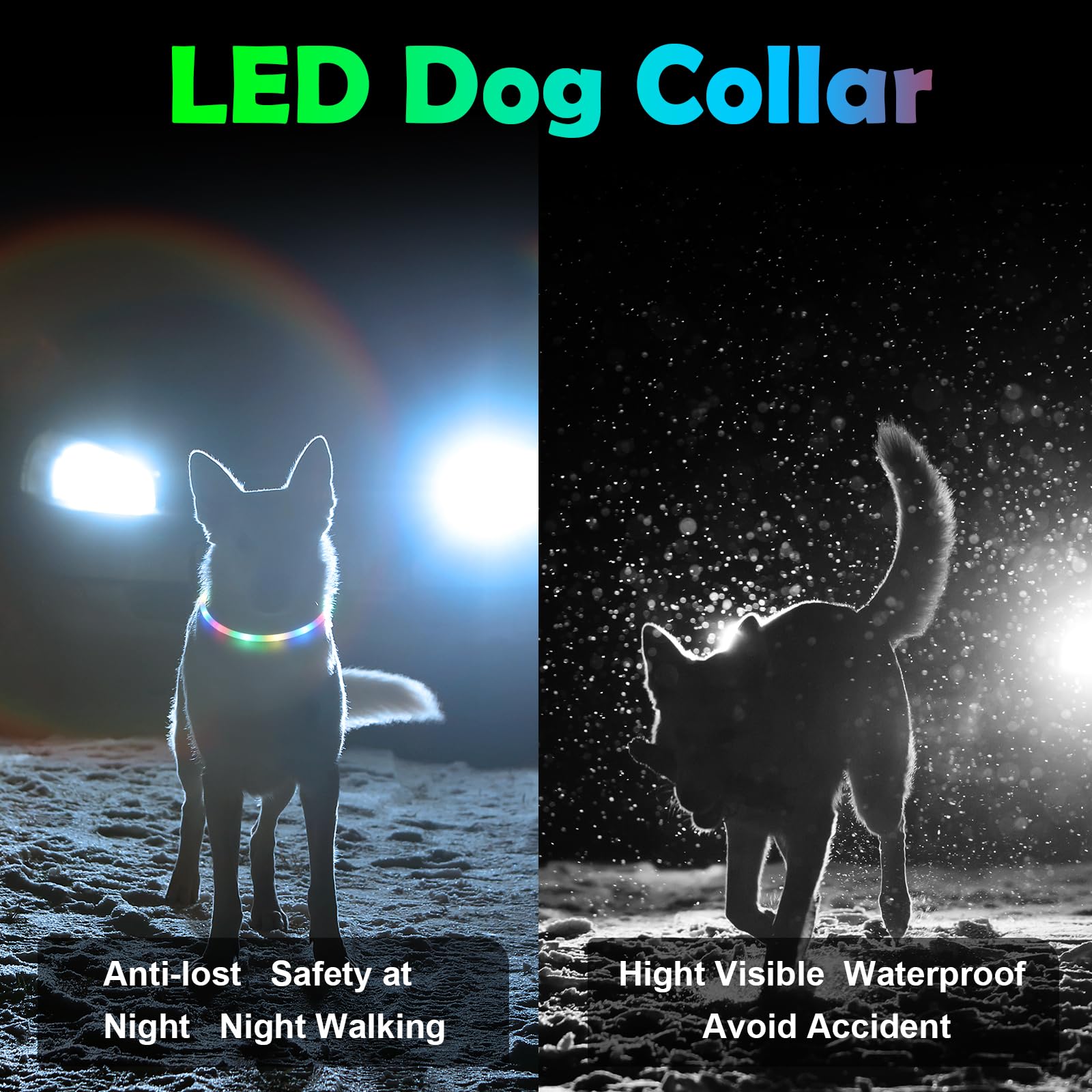 AUAUY Obroża dla Psa z Diodami LED, Ładowana USB, Wodoodporna, Odblaskowa, Świecąca, Migająca Lampka Nocna, Możliwość Docinania