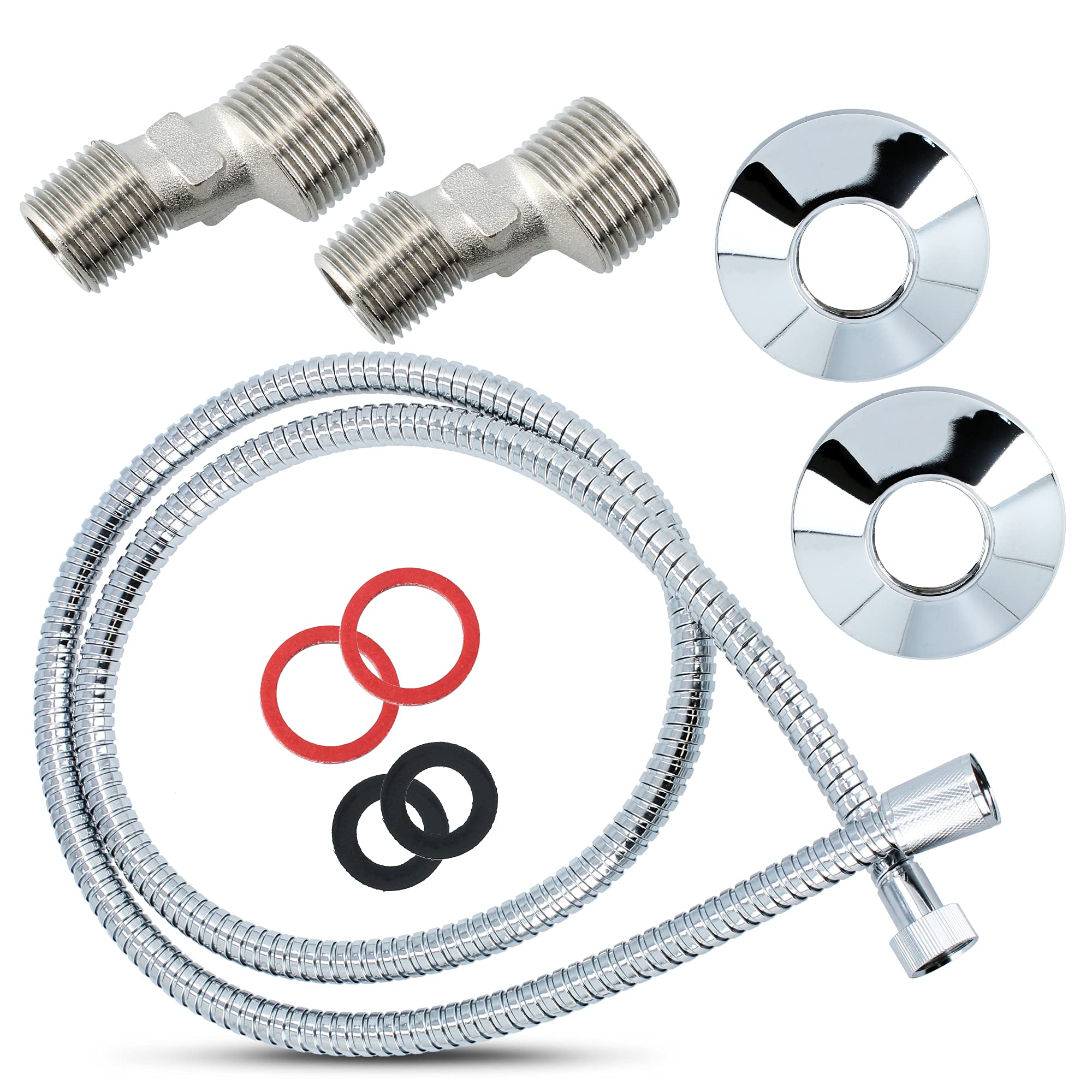 Nostalgie Retro Badewannenarmatur + Handbrause Duschkopf Mit Schlauch Zwei Griffe Mischbatterie Badewanne Wasserhahn Bad Messing Verchromt | Vintage Kreuzgriff Armatur Hot & Cold Wandmontage