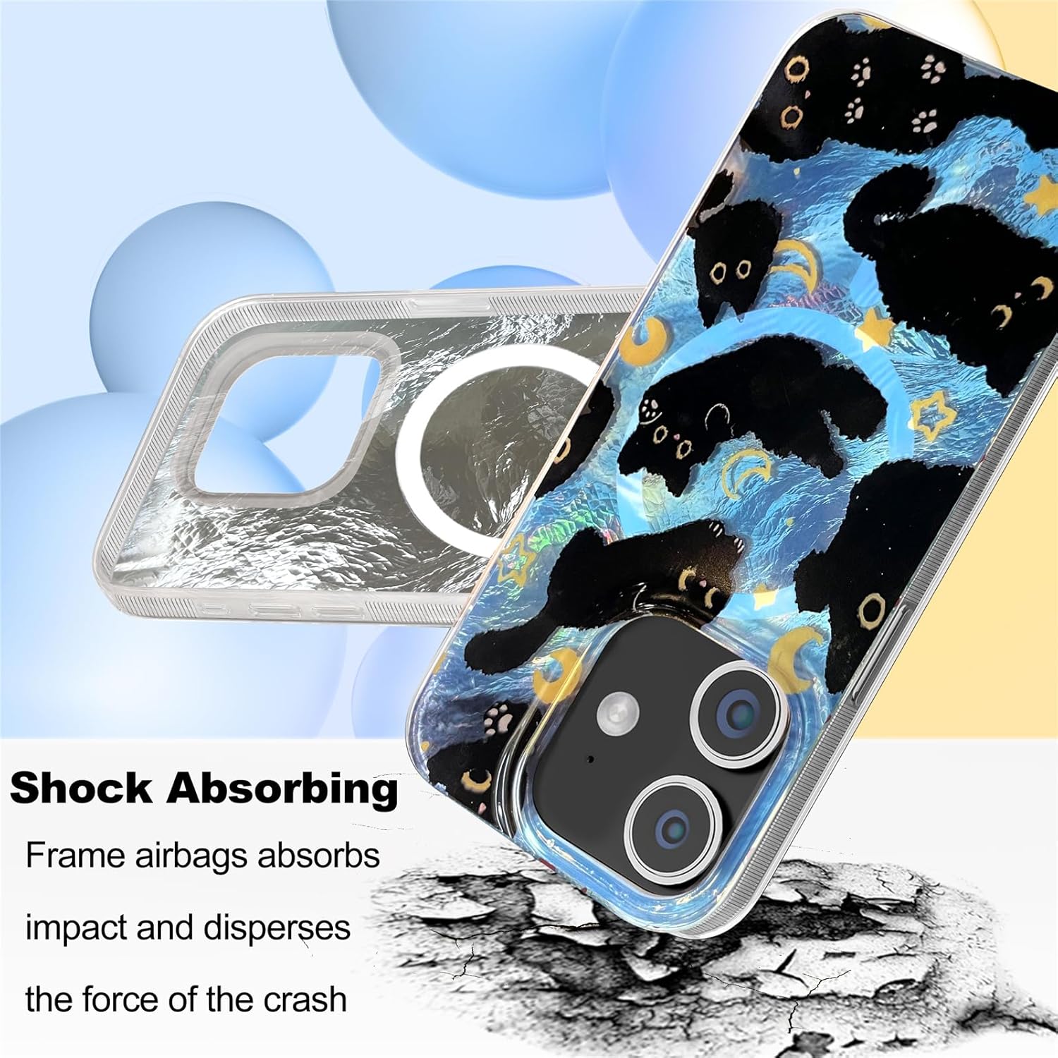 Designed for iPhone 12 Case, Designed for iPhone 12 Pro Case,[Compatible with Magsafe] Cute Soft Slim TPU Shockproof Protective Bumper Black cat Phone Cases Cover Aesthetic Shiny Adorable - Image 3