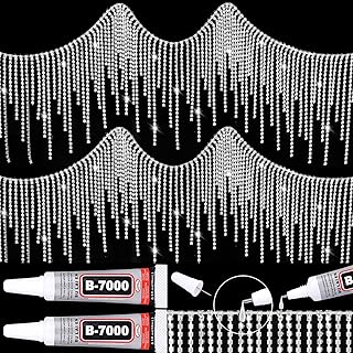 ROADPLUM Rhinestone Fringe with Glue, Rhinestone Tassel Trim, Sparkling Sliver Diamond Crystal Tassel Fringe Trim Chain for Jeans Jacket Wedding Dress Cowgirl Outfit Belt Female Jewelry (1 Yard)