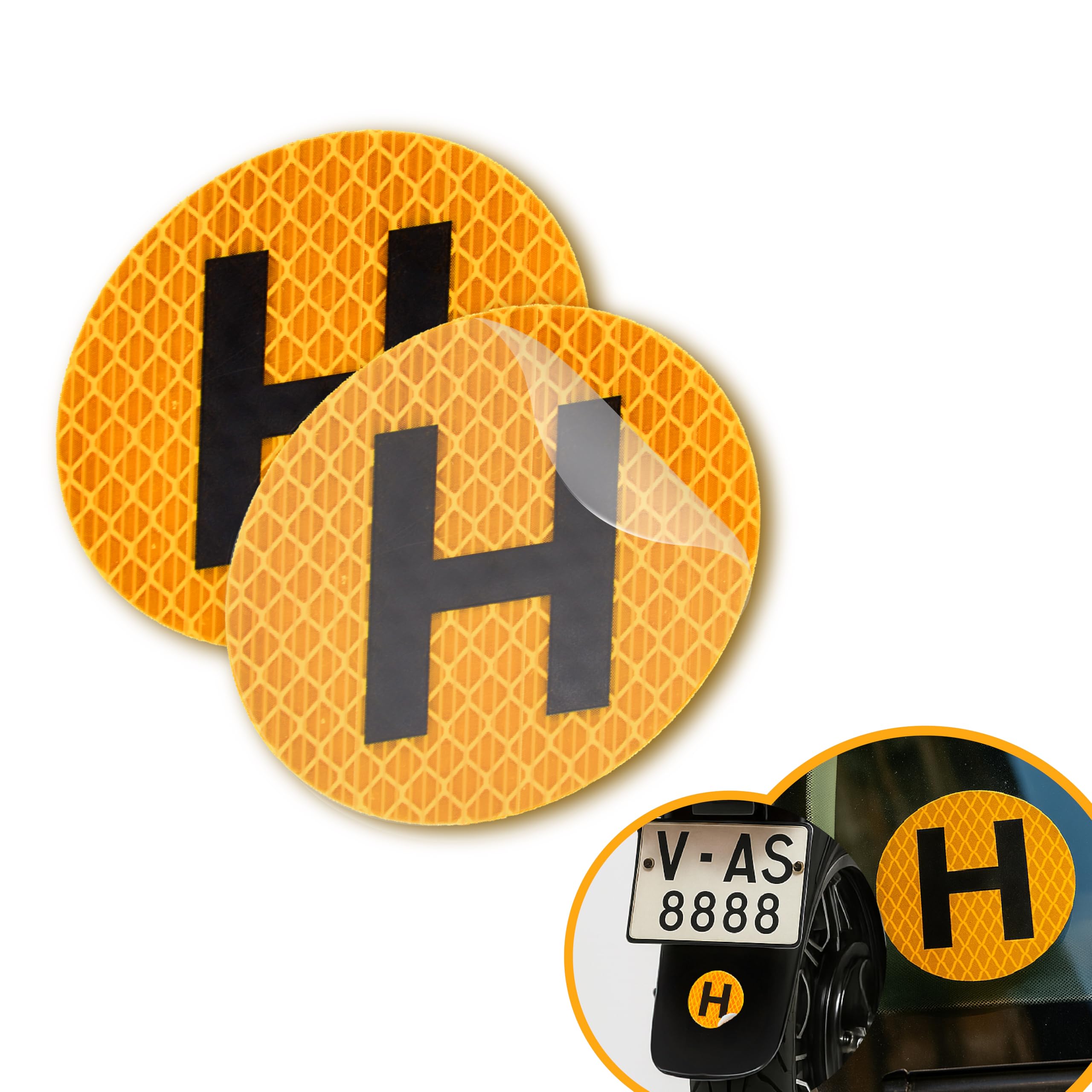 Pack x2 Señal H Para Pegar POR DENTRO del Parabrisas - Pegatina Vehiculo Historico Homologada en España para uso Interior/Exterior Reflectante Coche y Moto - Distintivo Vehiculo Historico - 1