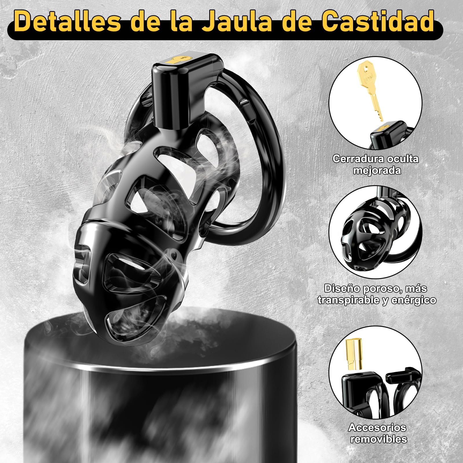 Jaulas de Pene de Nueva Versión de Gethorny - Dispositivos de Castidad Masculina Ligeros con 3 Anillos para el Pene Extraíbles para Prevenir Erección Bondage SM Juguetes Eróticos para Pareja Sexuales